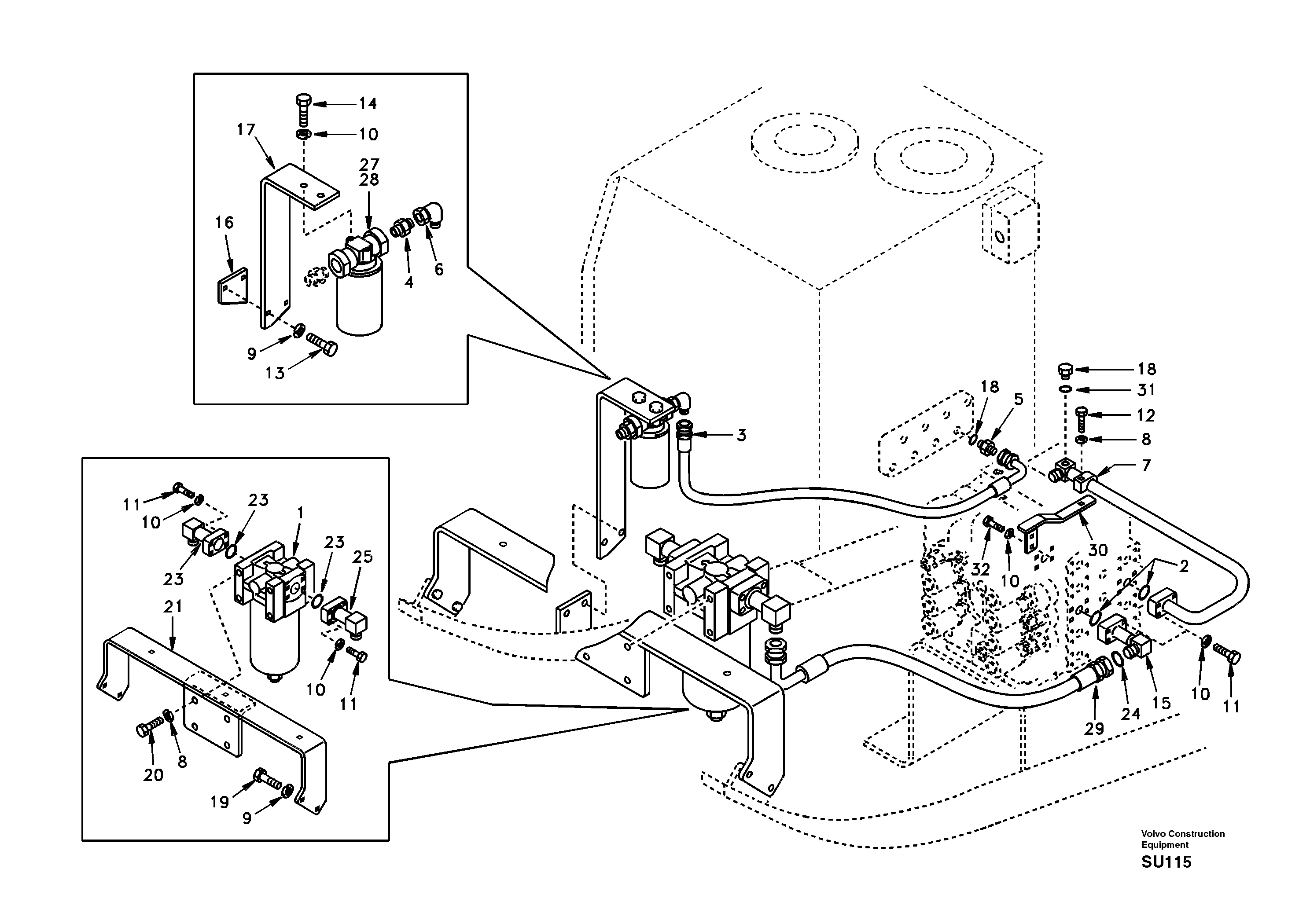 Схема запчастей Volvo EC210 - 17314 Hydraulic system, control valve to return filter EC210 APPENDIX FORESTRY VERSION