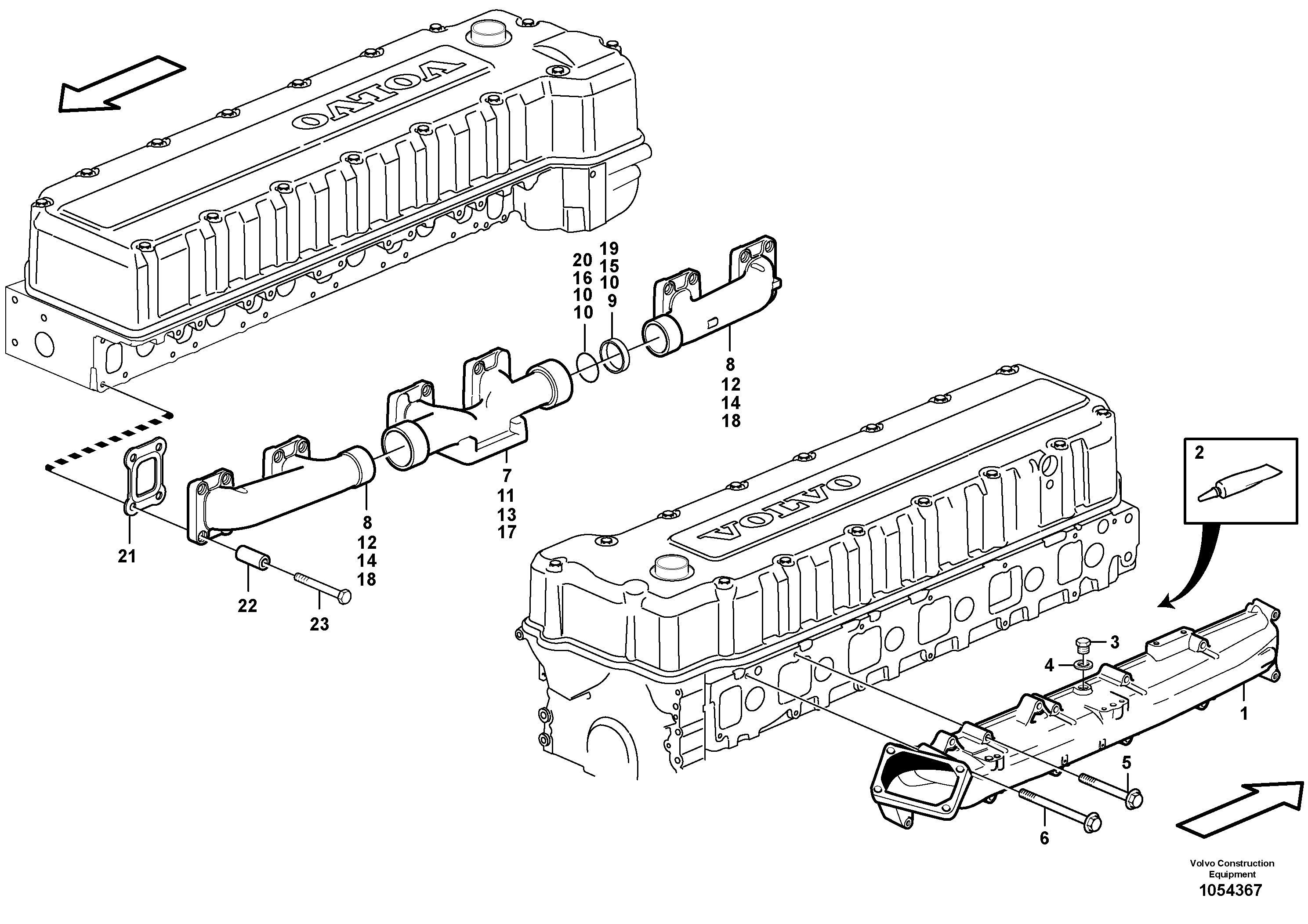 Схема запчастей Volvo EC460B - 69935 Inlet manifold and exhaust manifold EC460B SER NO INT 11515- EU&NA 80001-