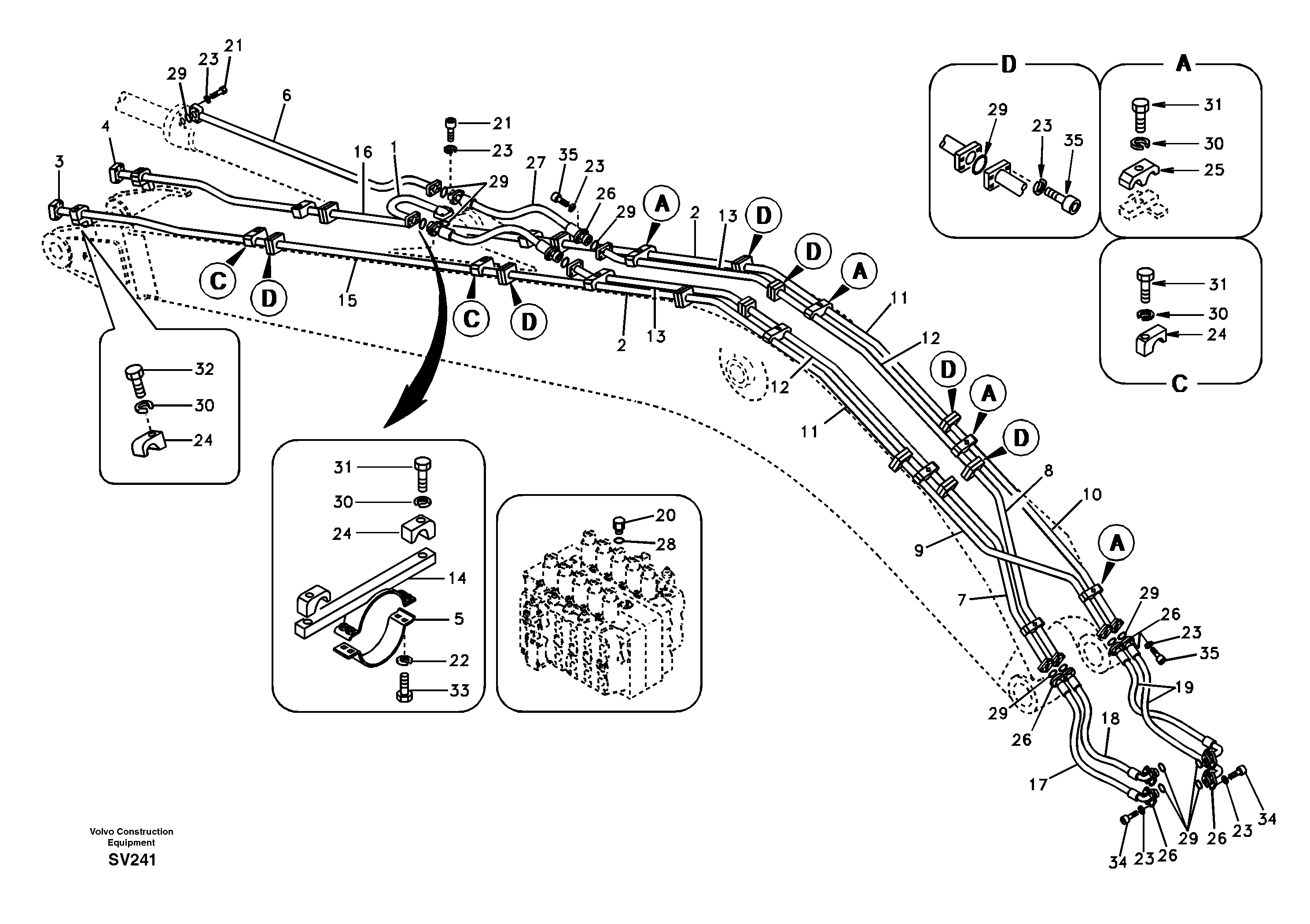 Схема запчастей Volvo EC460B - 74067 Working hydraulic, dipper arm cylinder on long boom EC460B