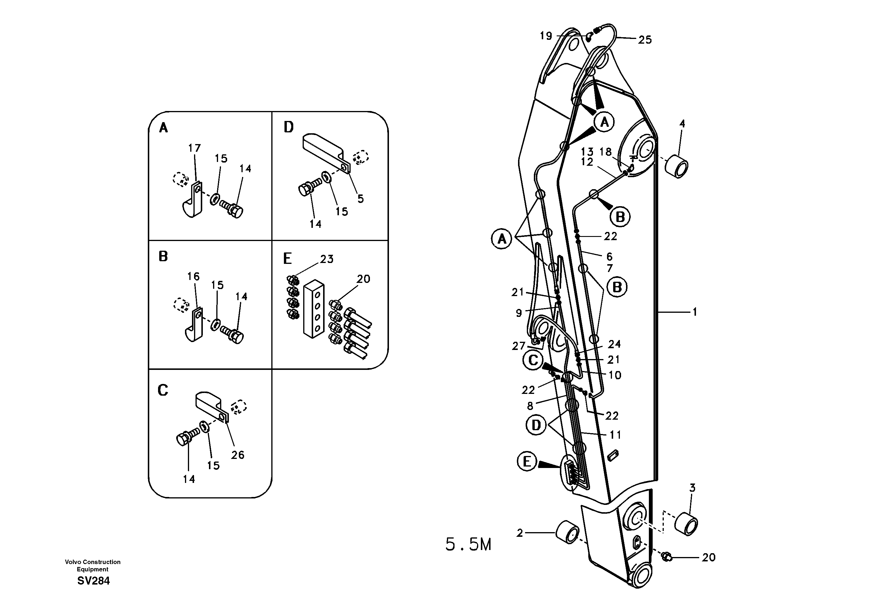 Схема запчастей Volvo EC460B - 88050 Dipper arm and grease piping with piping seat, long reach EC460B