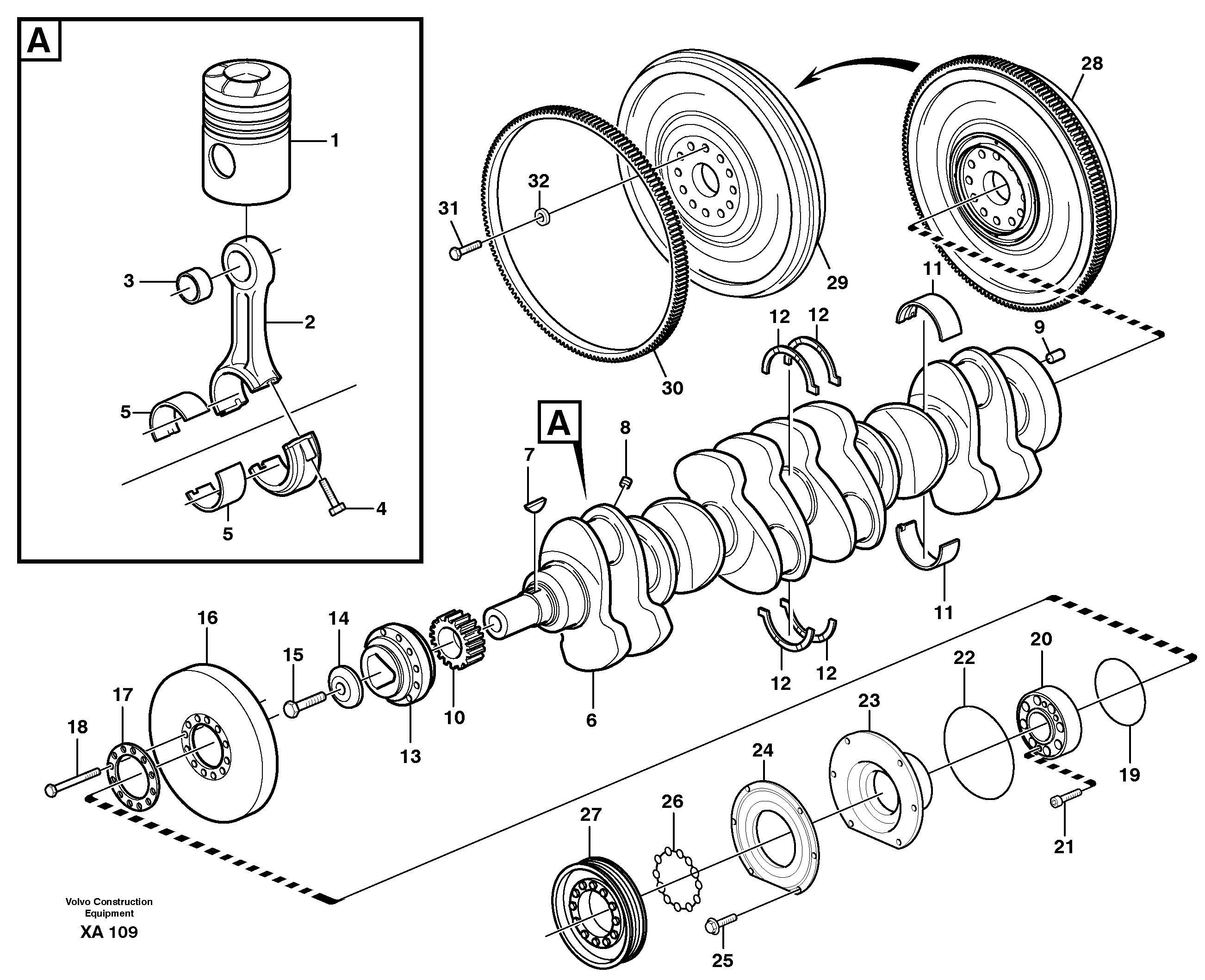 Схема запчастей Volvo EC460B - 38381 Crankshaft and related parts EC460B