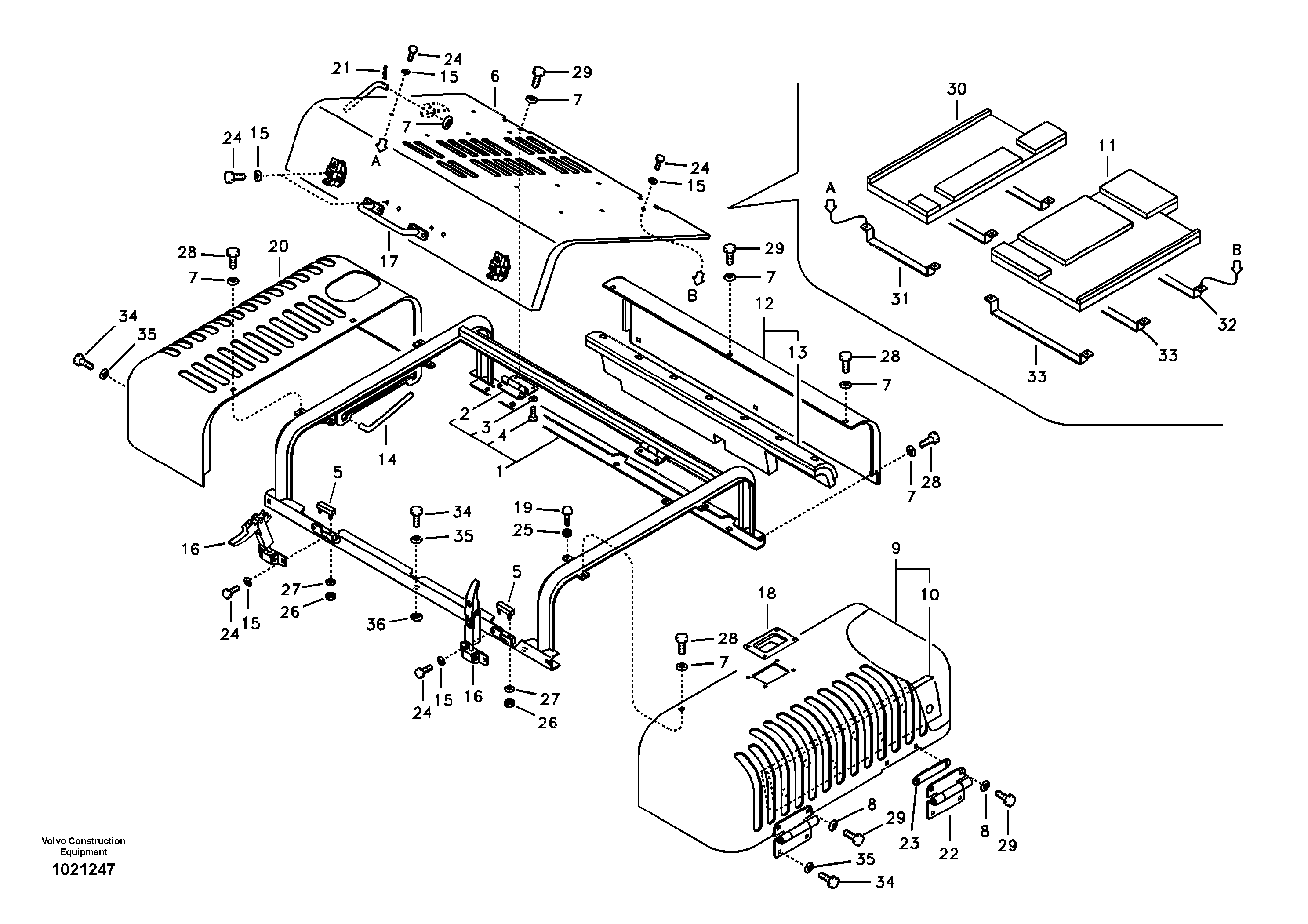 Схема запчастей Volvo EC460B - 13435 Cowl frame, cover and hood EC460B SER NO INT 11515- EU&NA 80001-