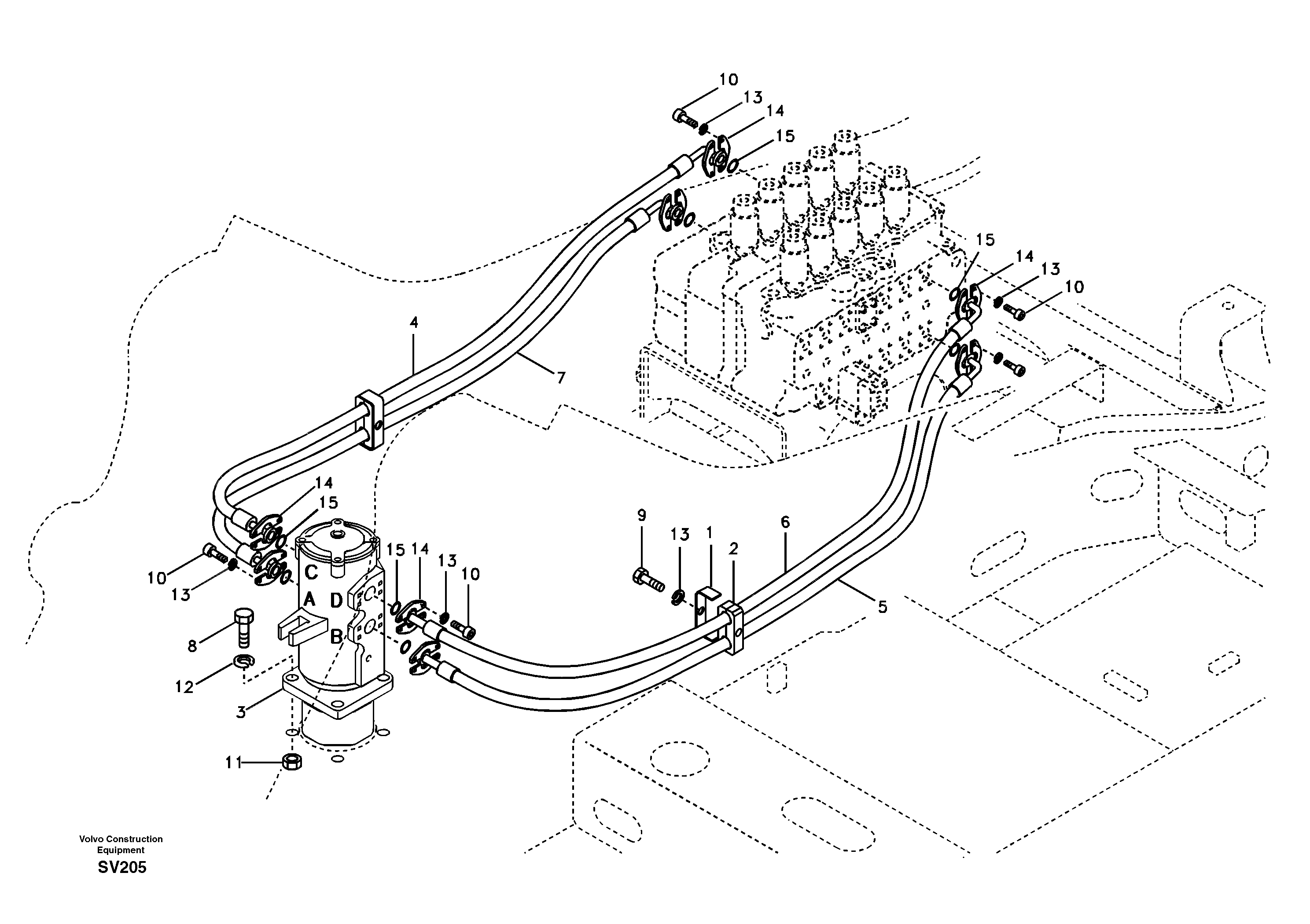 Схема запчастей Volvo EC460B - 74460 Turning joint line, control valve to turning joint EC460B