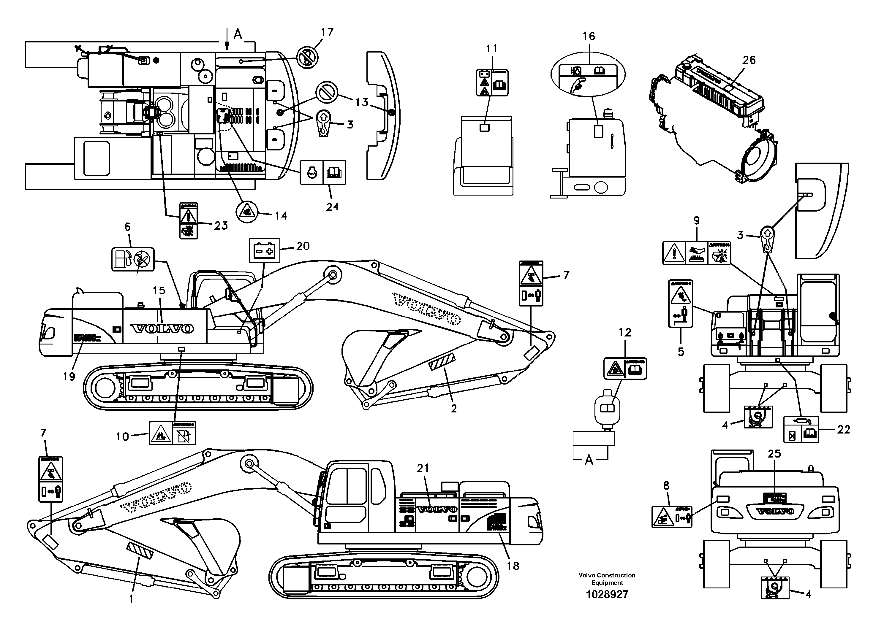 Схема запчастей Volvo EC460B - 106709 Decal, outer location EC460B SER NO INT 11515- EU&NA 80001-