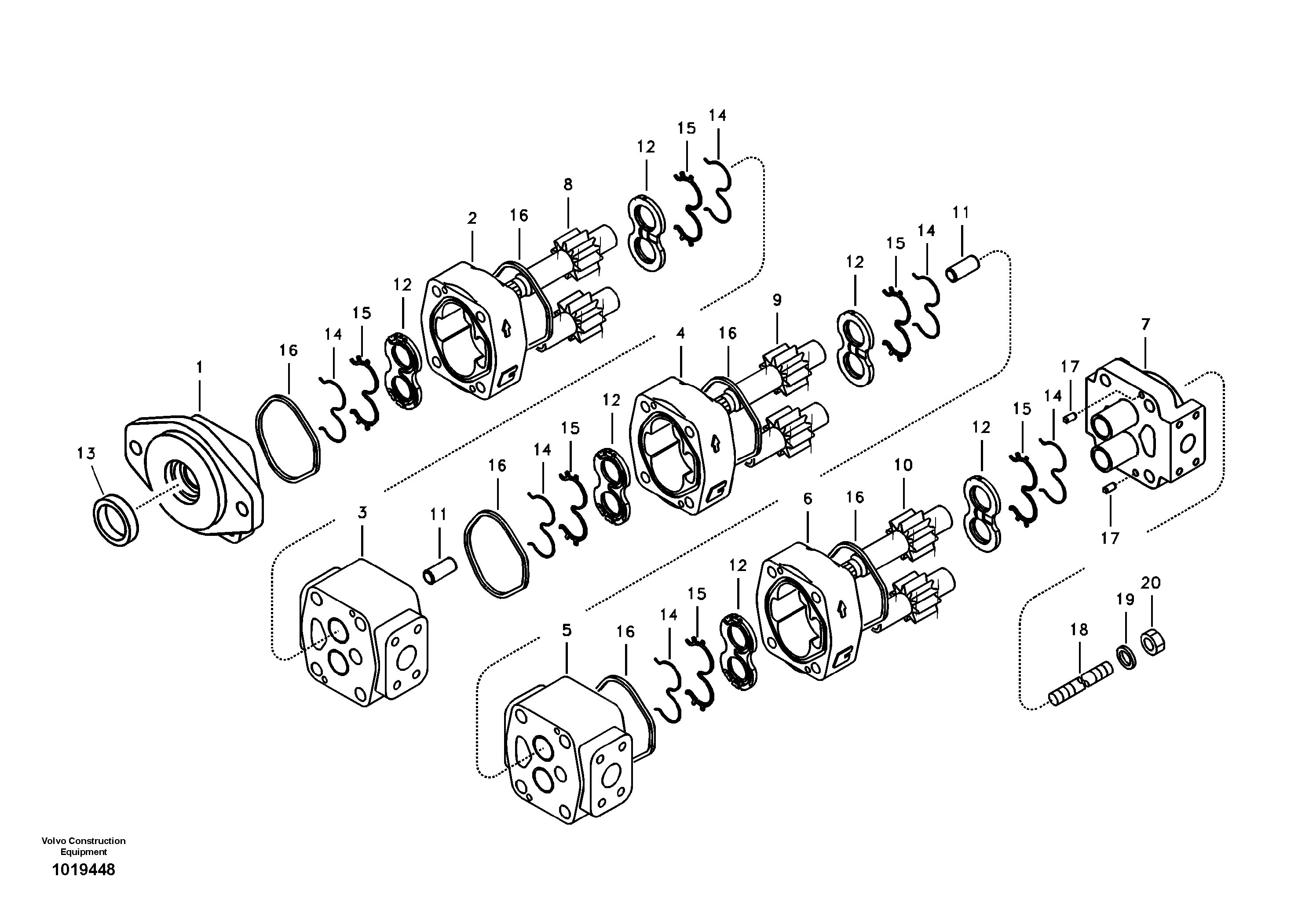 Схема запчастей Volvo EC460B - 62457 Гидронасос (шестеренчатый) EC460B SER NO INT 11515- EU&NA 80001-