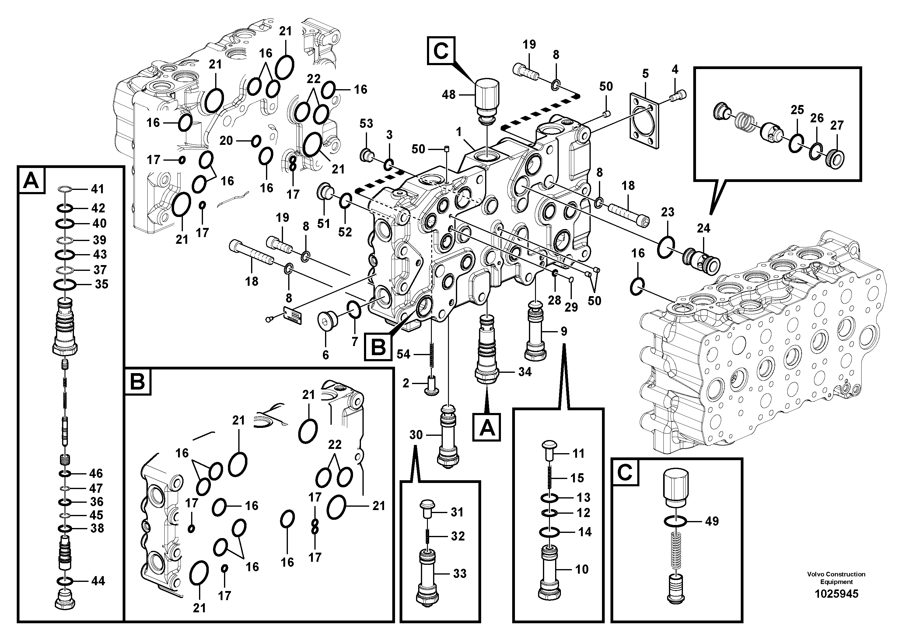 Схема запчастей Volvo EC460B - 87331 Гидрораспределитель (главный управляющий клапан) EC460B SER NO INT 11515- EU&NA 80001-