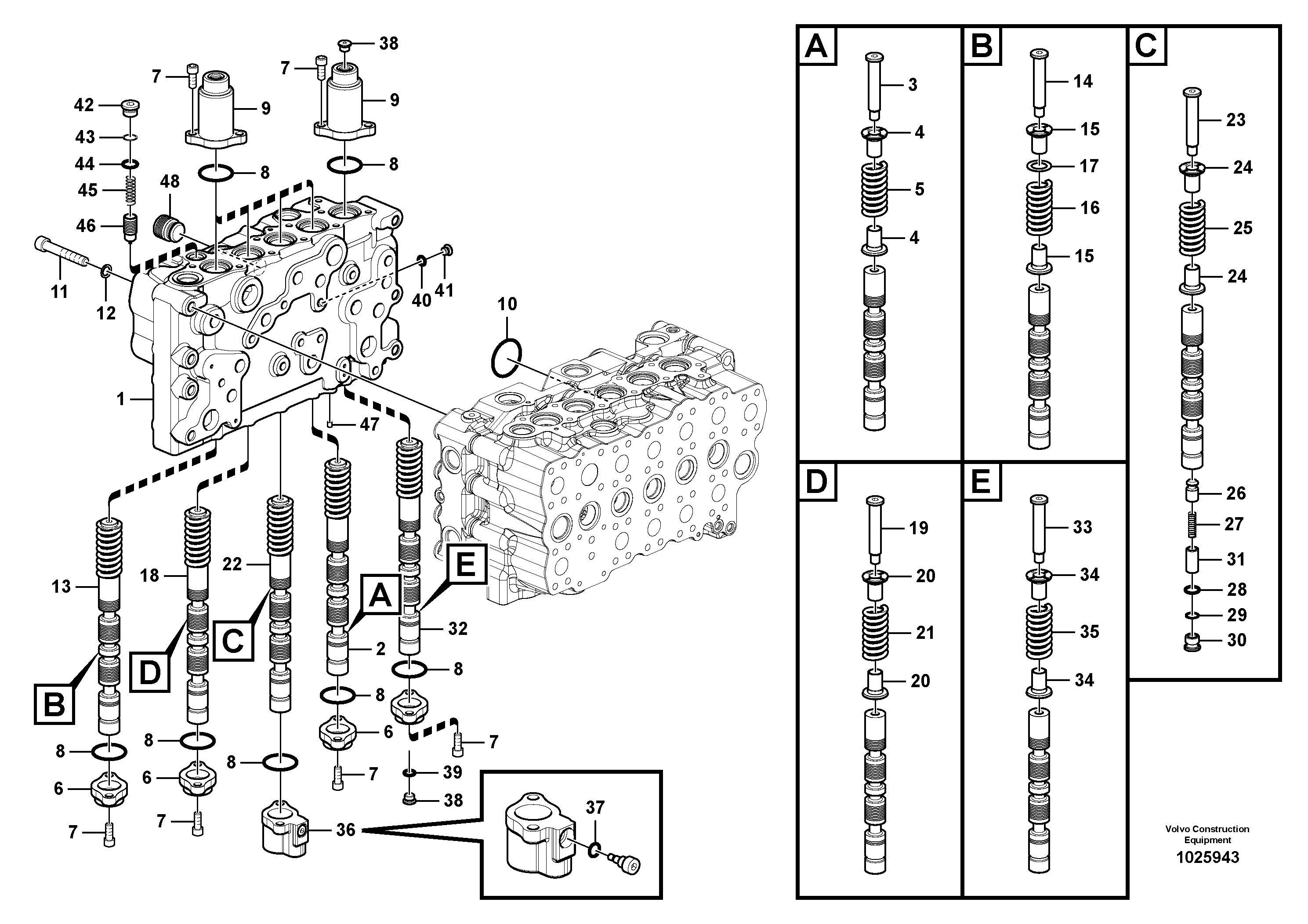 Схема запчастей Volvo EC460B - 93945 Гидрораспределитель (главный управляющий клапан) EC460B SER NO INT 11515- EU&NA 80001-