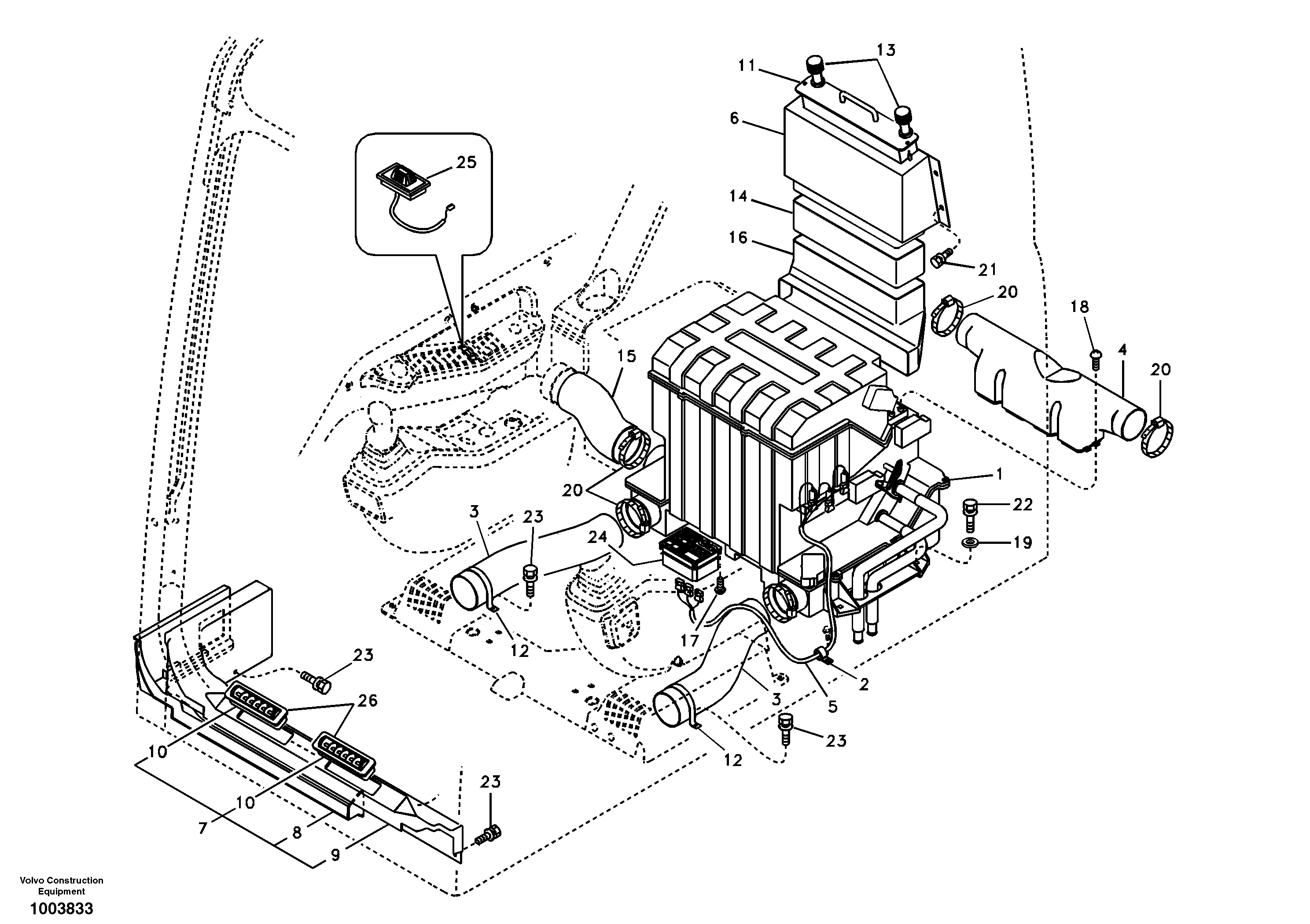 Схема запчастей Volvo EC460B - 49221 Air duct in cabin and cabin floor EC460B