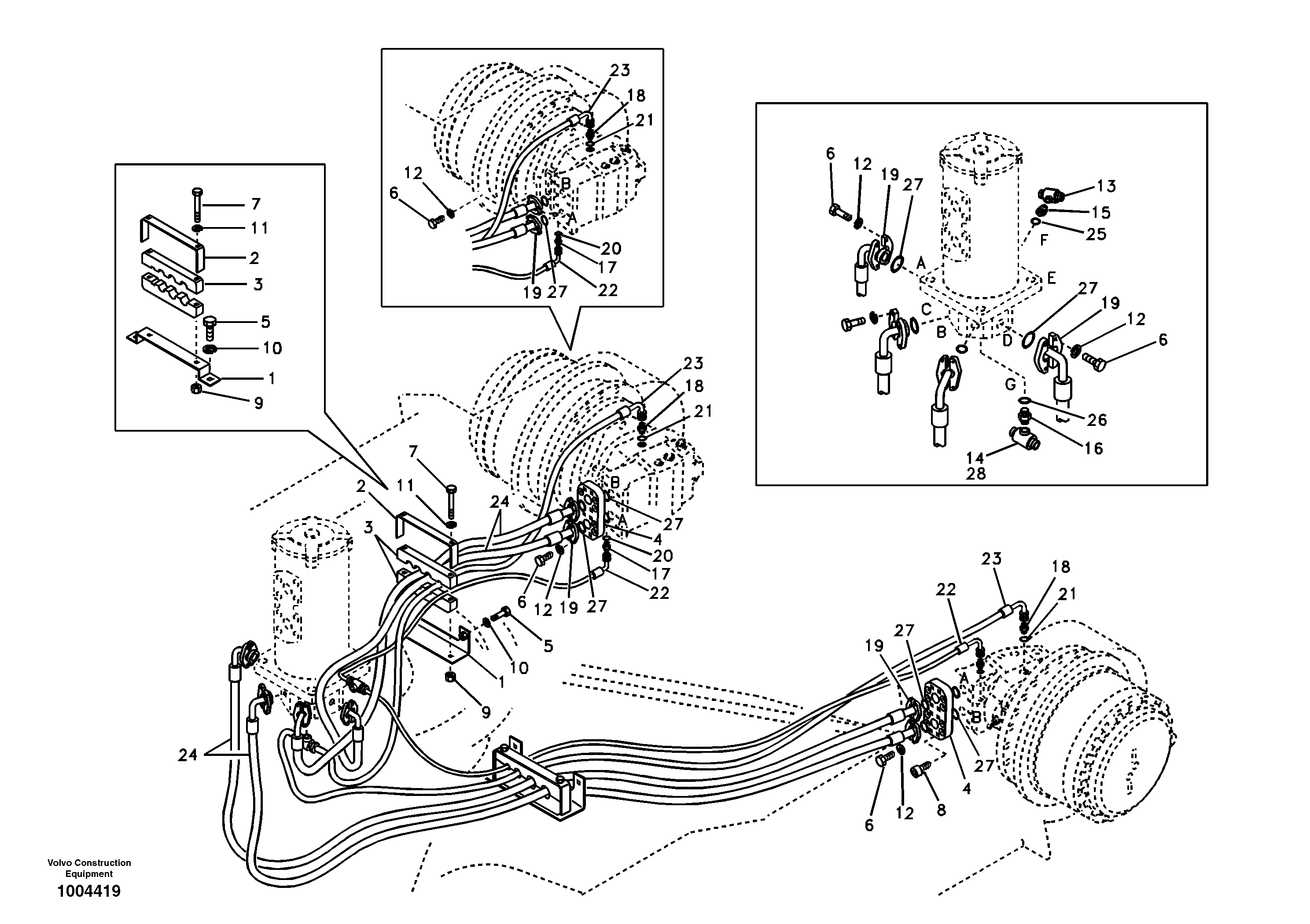 Схема запчастей Volvo EC460B - 37040 Turning joint line, turning joint to travel motor EC460B