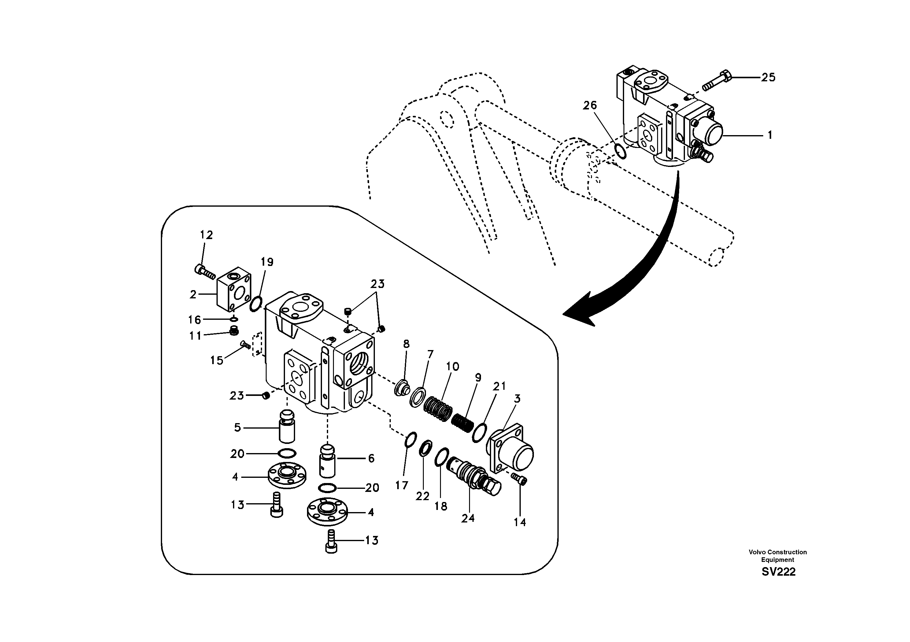 Схема запчастей Volvo EC460B - 15297 Working hydraulic, dipper arm rupture valve mount EC460B
