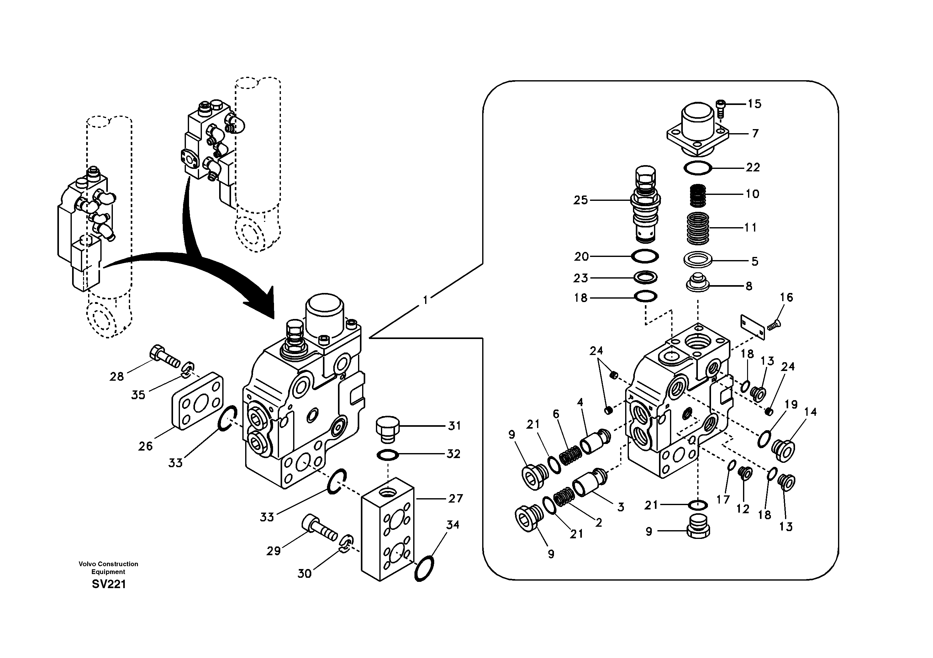 Схема запчастей Volvo EC460B - 66569 Working hydraulic, boom rupture valve mount EC460B
