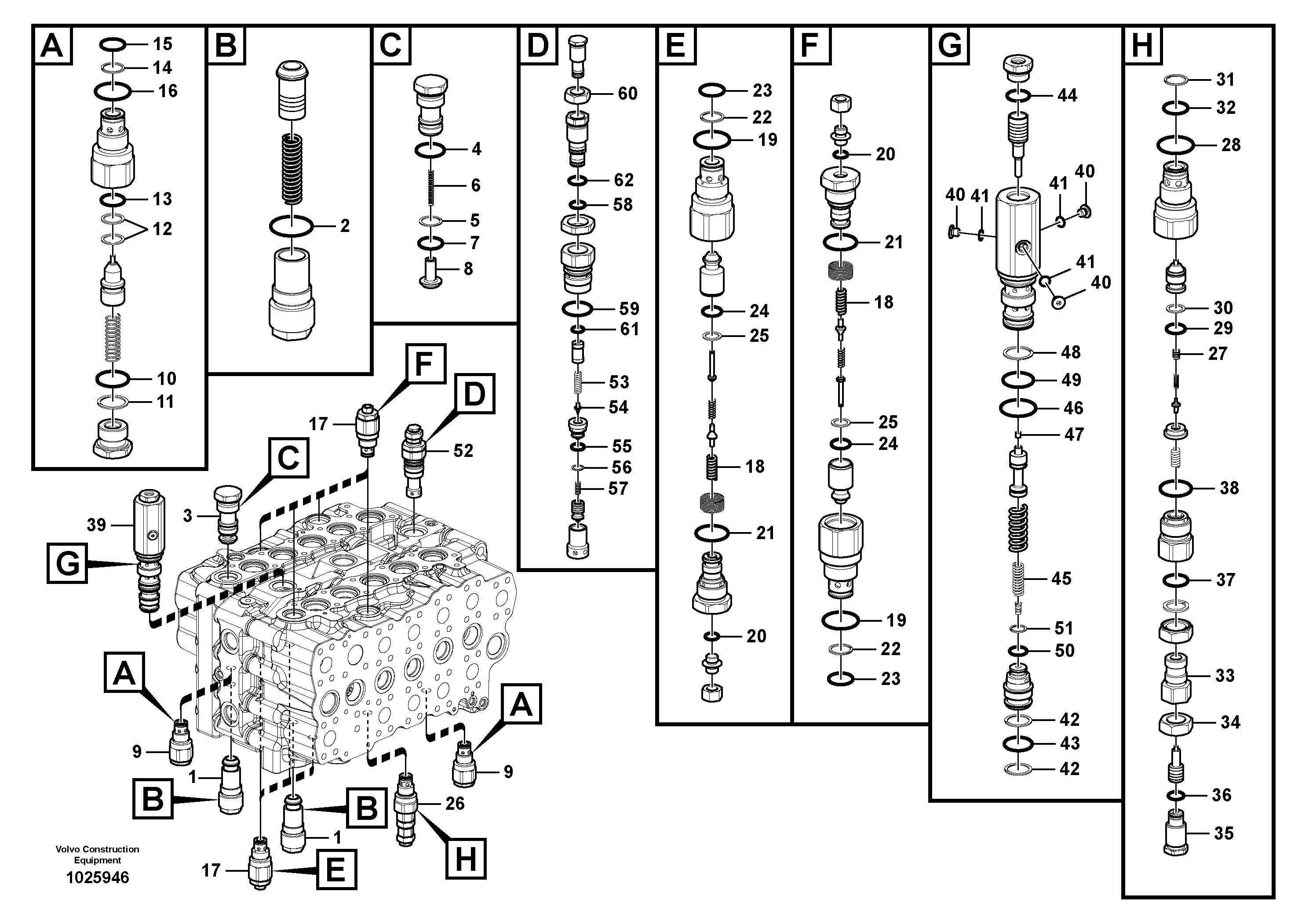 Схема запчастей Volvo EC460B - 96219 Гидрораспределитель (главный управляющий клапан) EC460B PRIME S/N 15001-/85001-