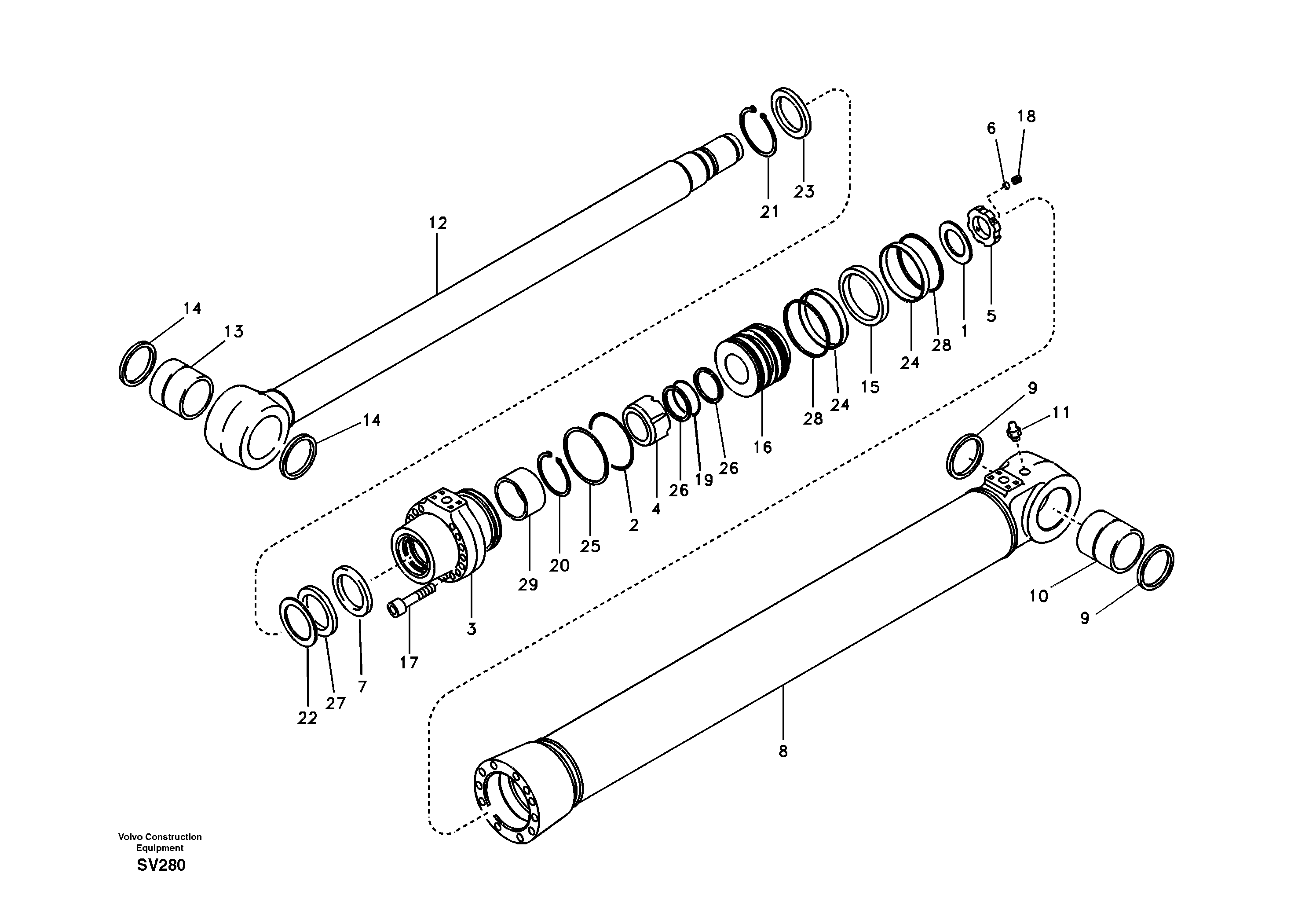 Схема запчастей Volvo EC460B - 87166 Гидроцилиндр стрелы EC460B SER NO INT 11515- EU&NA 80001-