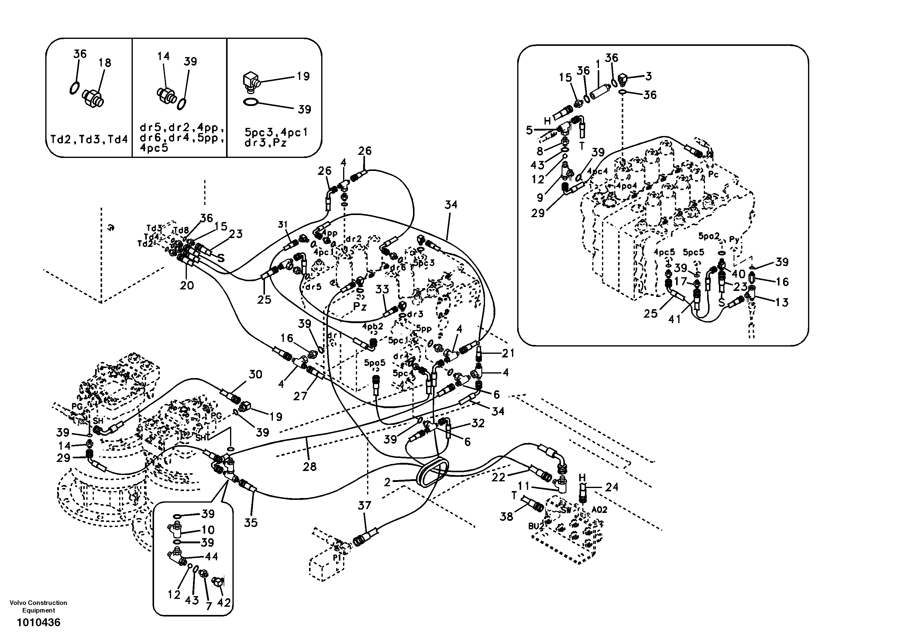 Схема запчастей Volvo EC460B - 41316 Servo system, control valve piping EC460B