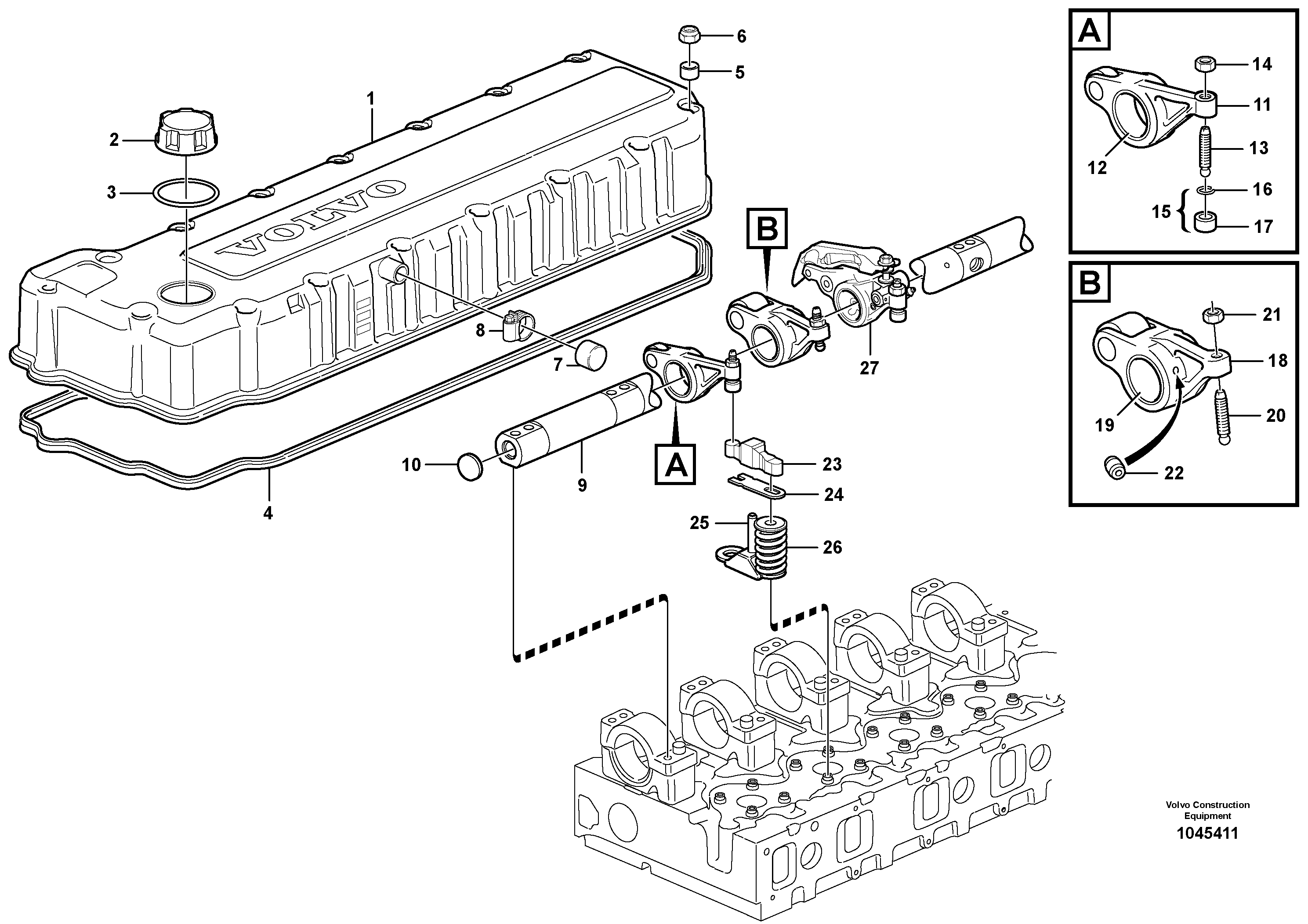 Схема запчастей Volvo EC460B - 97412 Valve mechanism EC460B SER NO INT 11515- EU&NA 80001-
