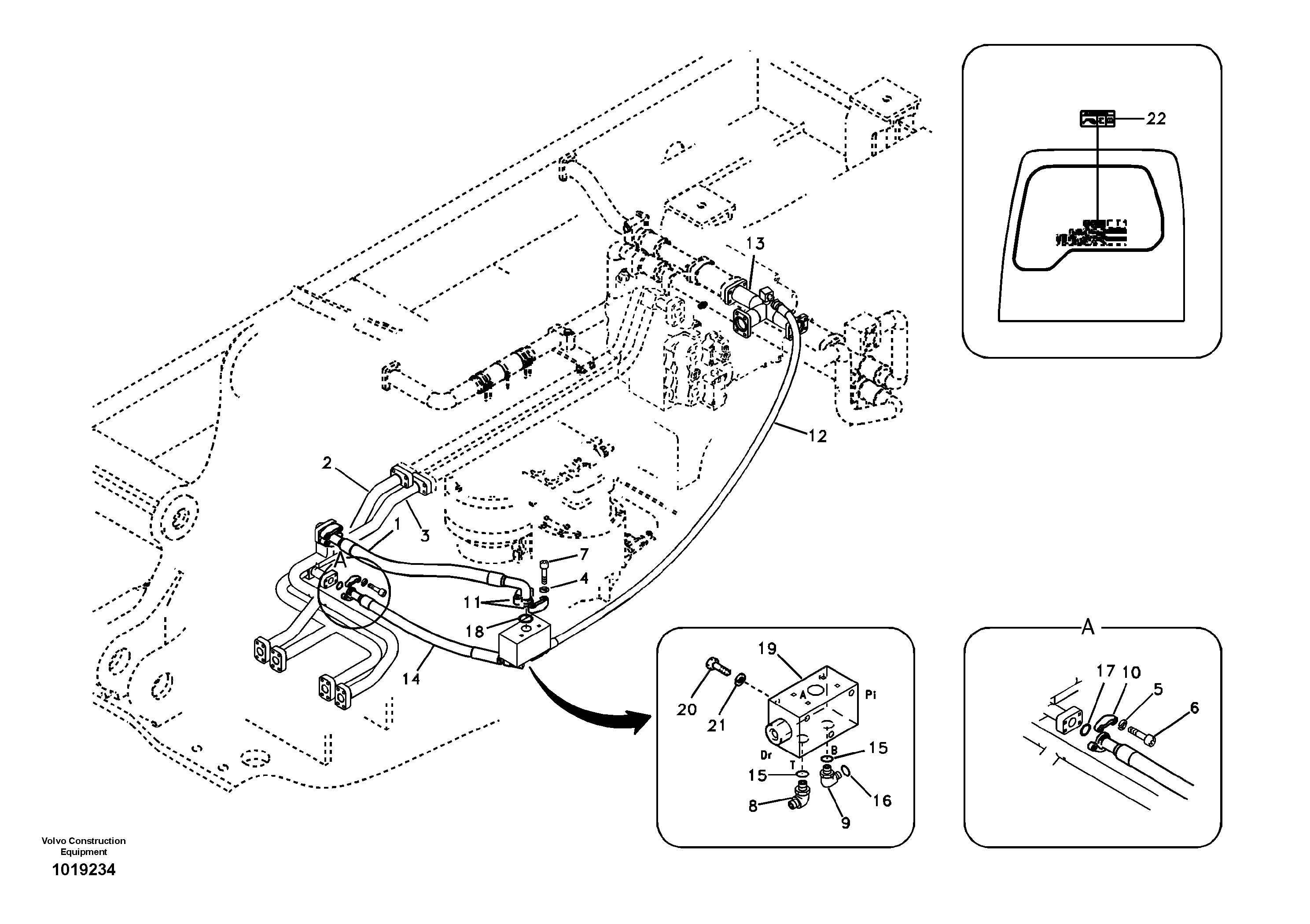 Схема запчастей Volvo EC700B - 43453 Hydraulic system, control valve to boom and swing EC700B