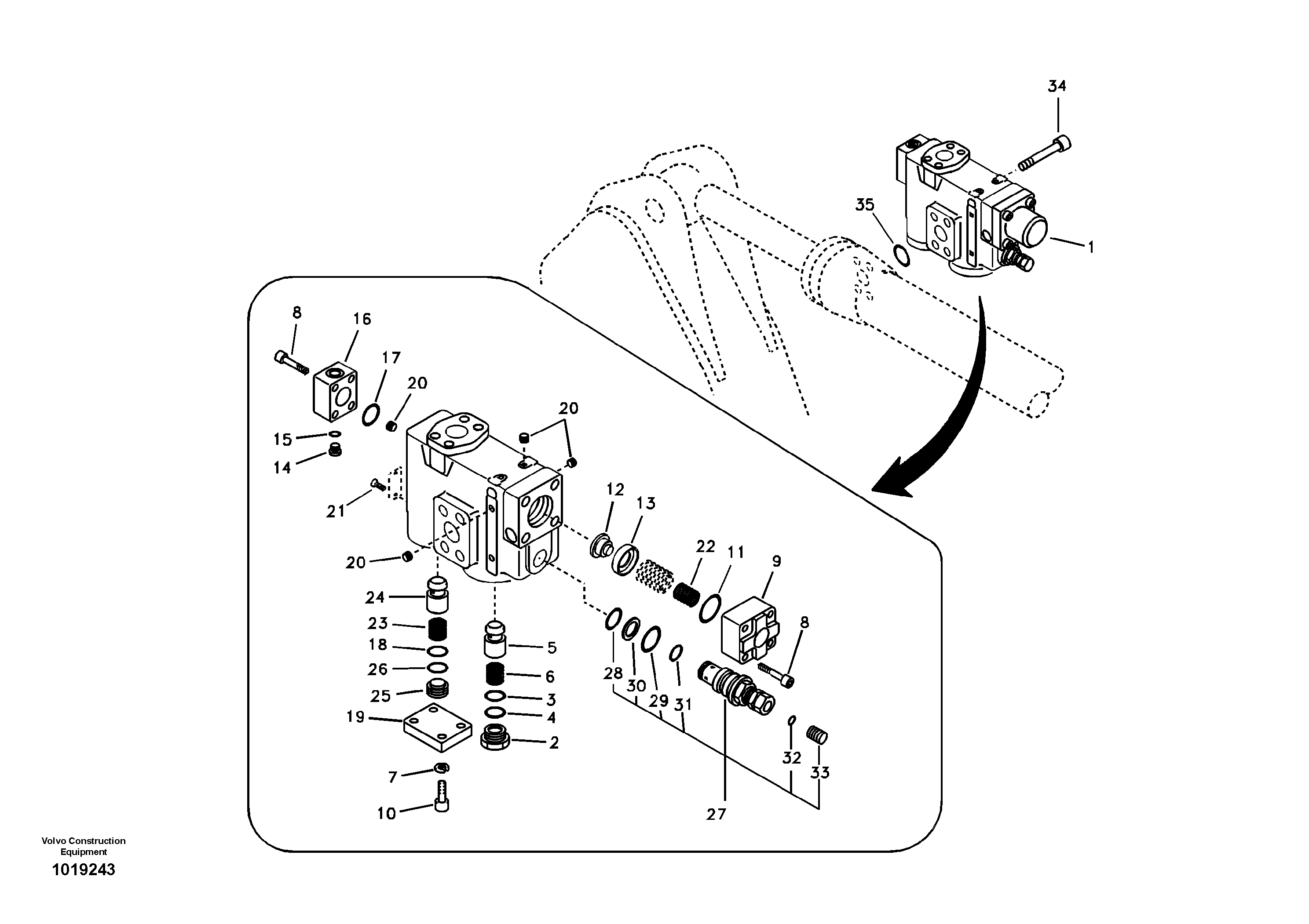 Схема запчастей Volvo EC700B - 22770 Working hydraulic, dipper arm rupture valve mount EC700B