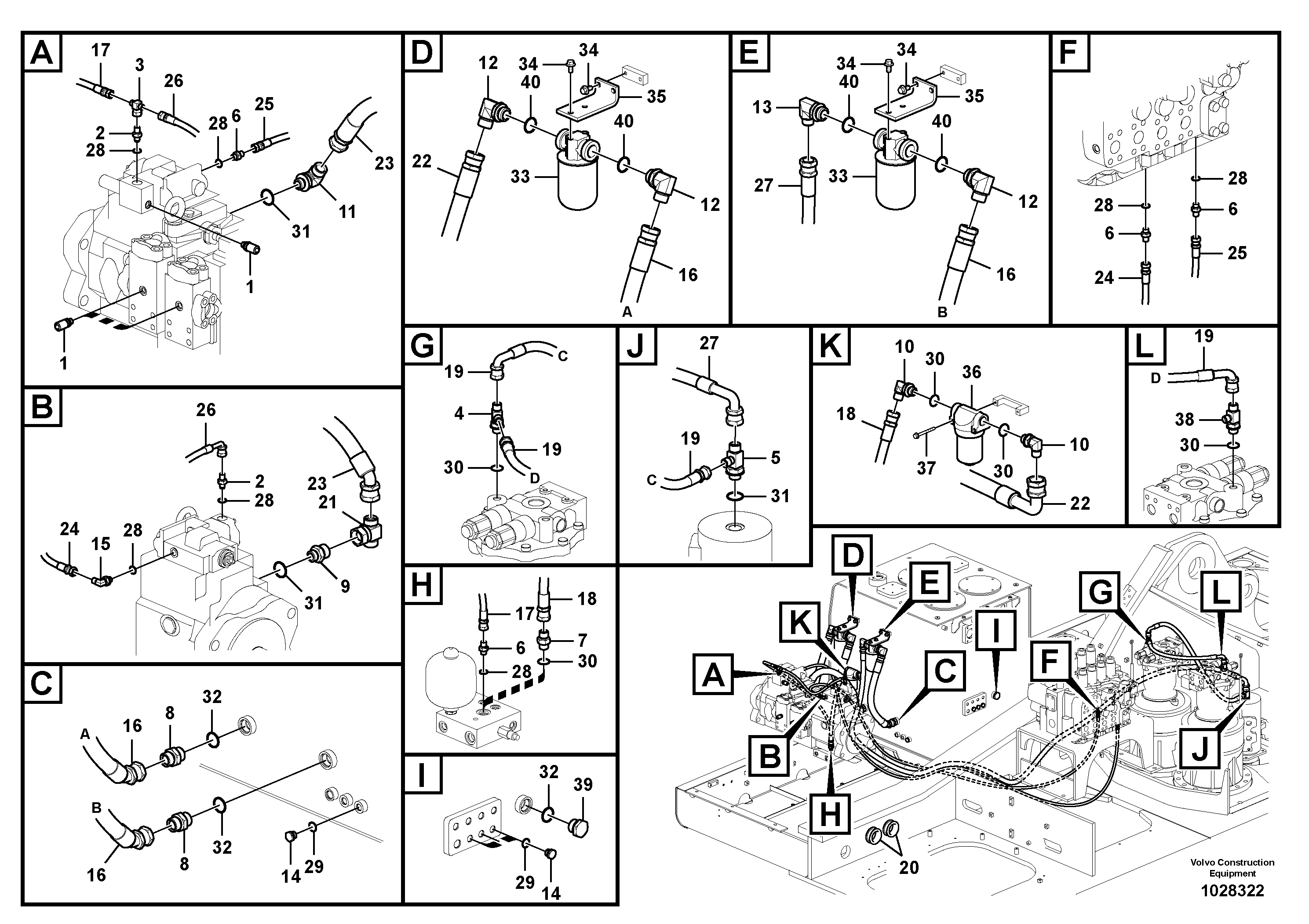 Схема запчастей Volvo EC700B - 23100 Servo system, pump piping and filter mount EC700B
