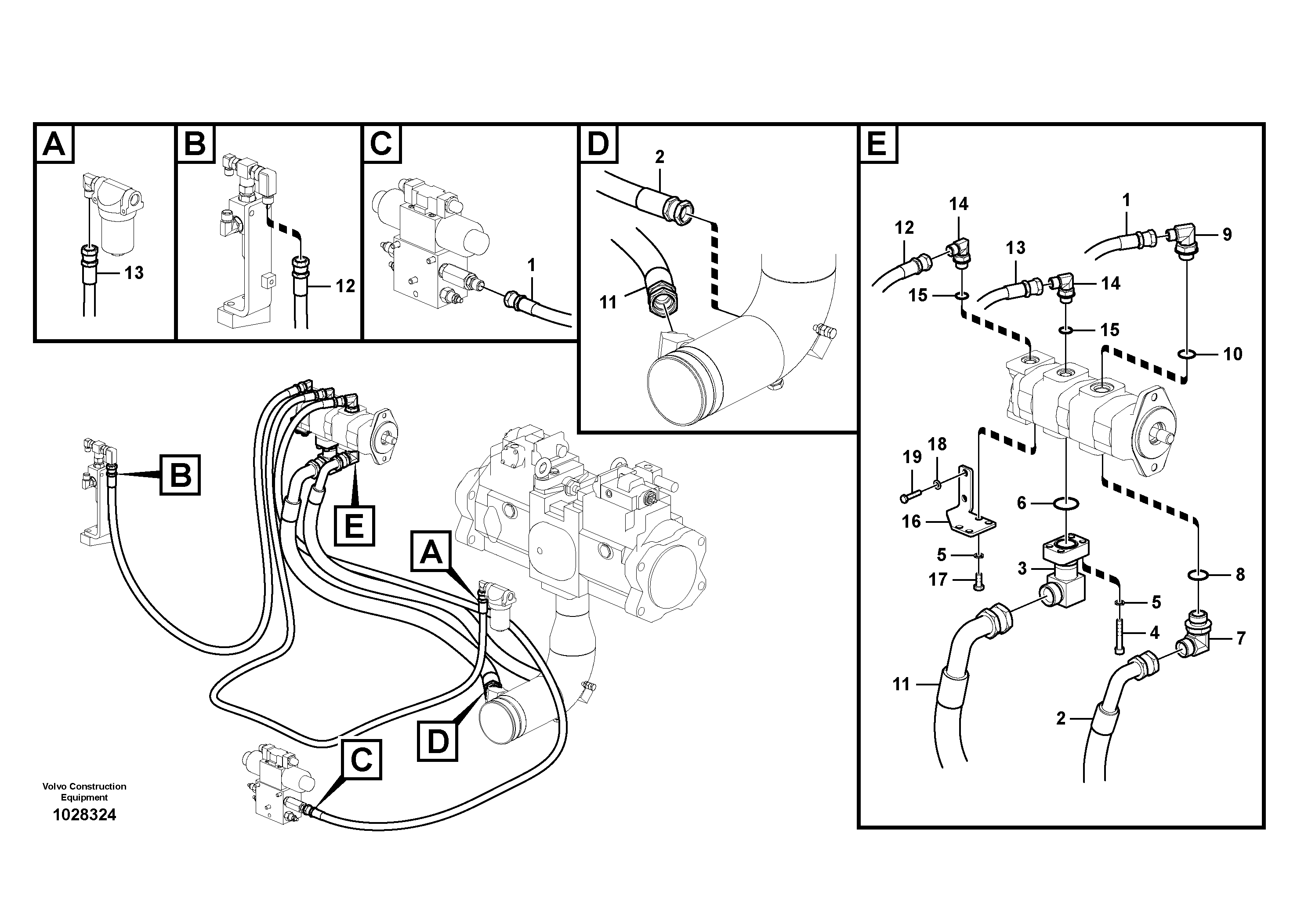 Схема запчастей Volvo EC700B - 24827 Servo system, pump piping and filter mount EC700B