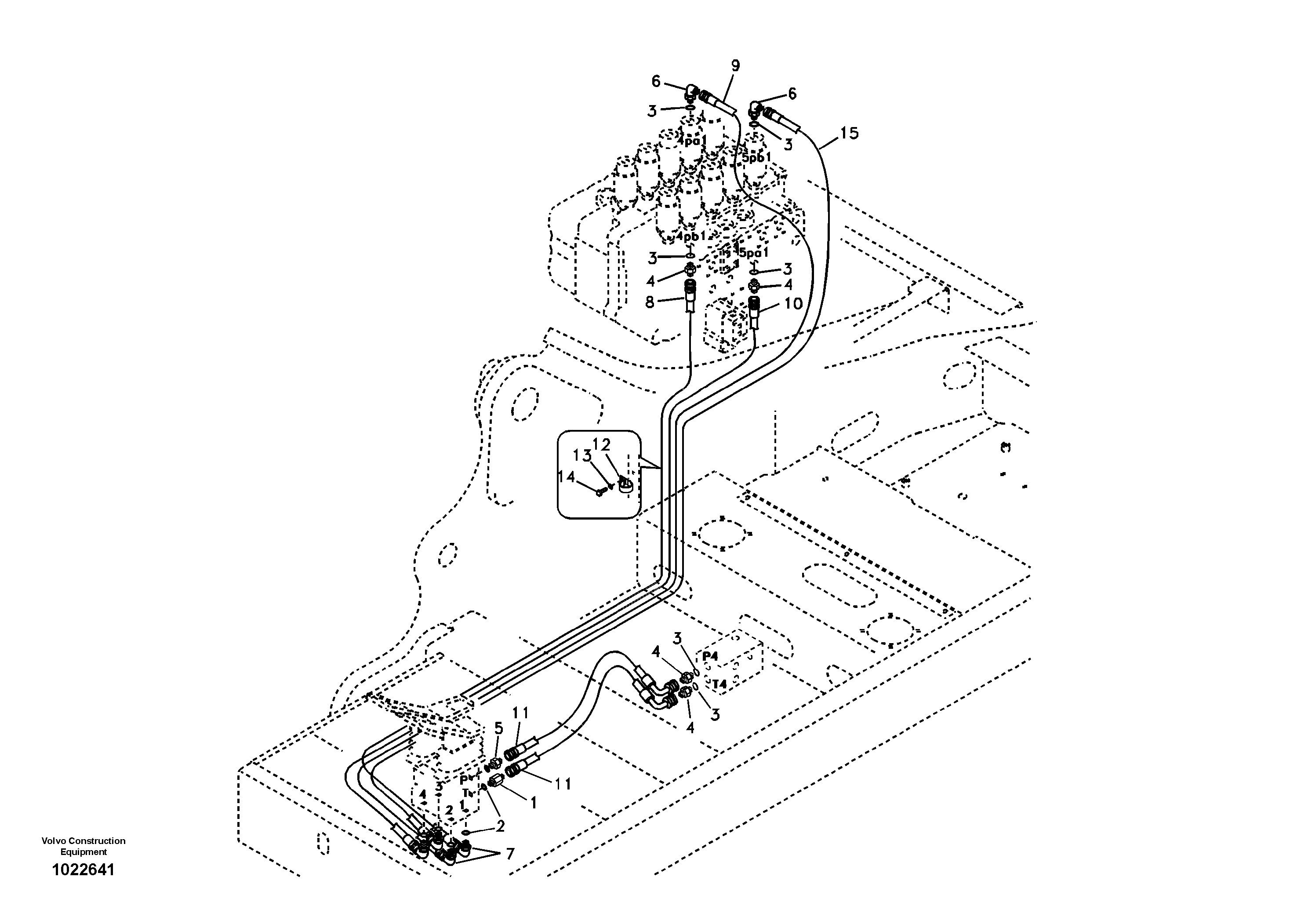 Схема запчастей Volvo EC700B - 52654 Servo system, control valve to remote control valve pedal EC700B