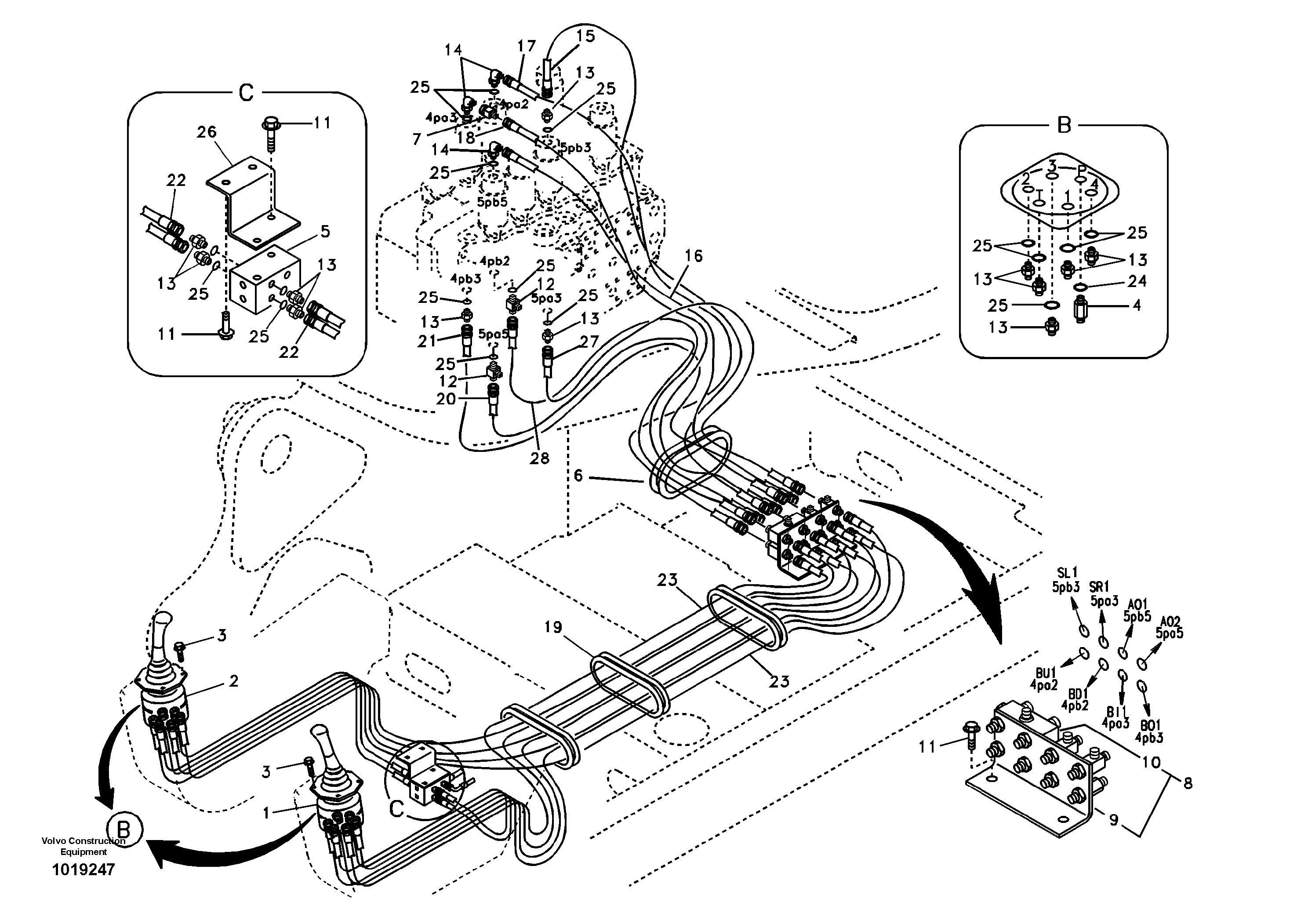 Схема запчастей Volvo EC700B - 5425 Servo system, control valve to remote control valve EC700B