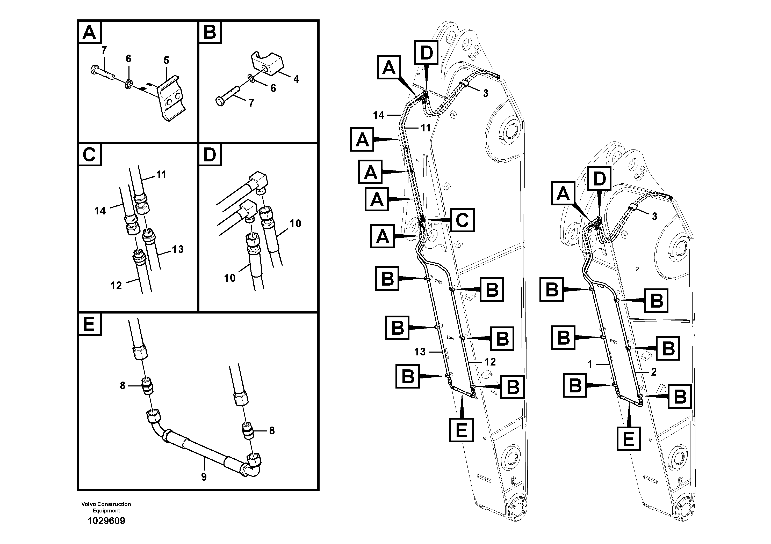 Схема запчастей Volvo EC700B - 29525 Working hydraulic, slope and rotator on dipper arm EC700B