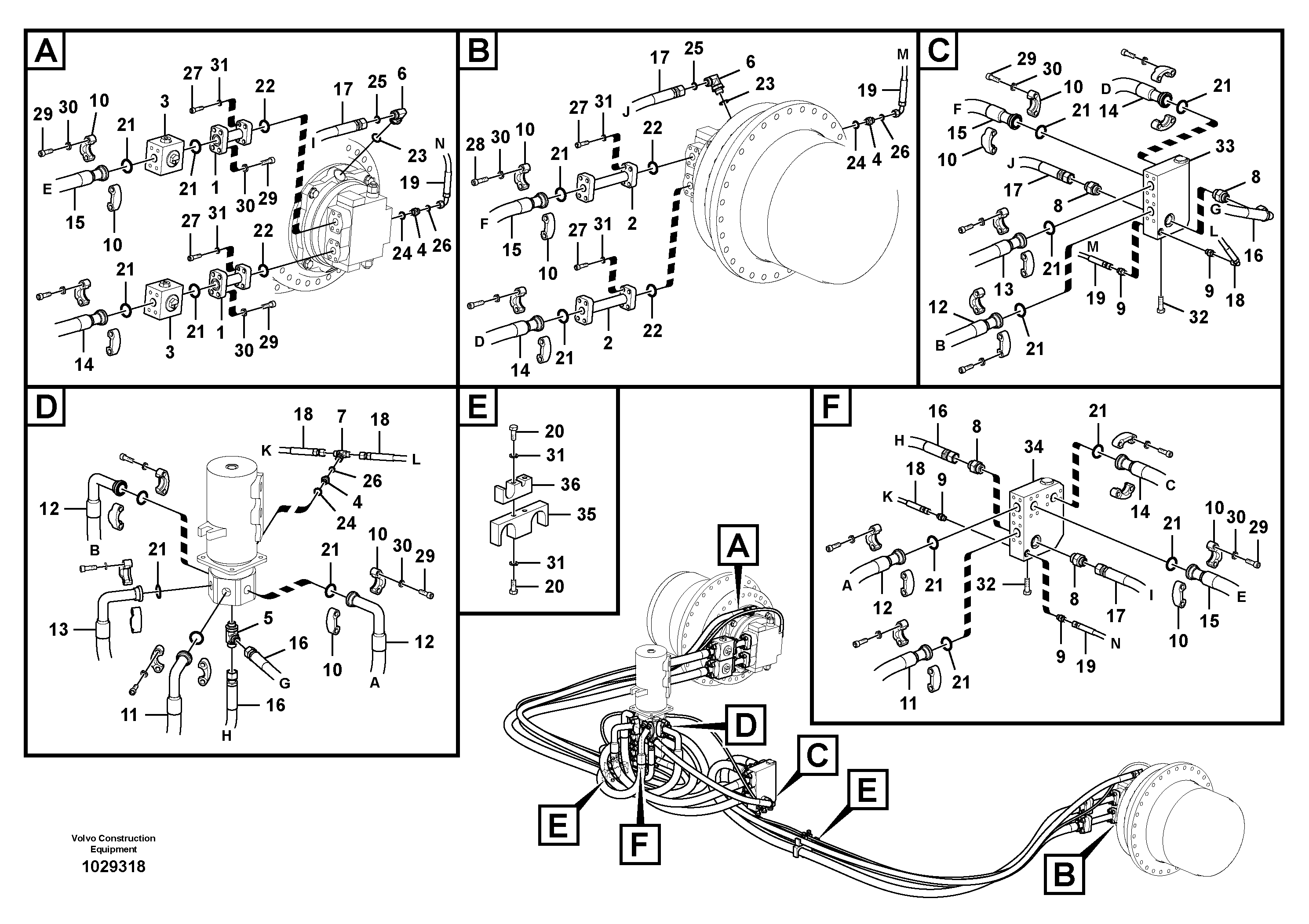 Схема запчастей Volvo EC700B - 39286 Turning joint line, turning joint to travel motor EC700BHR HIGH REACH DEMOLITION