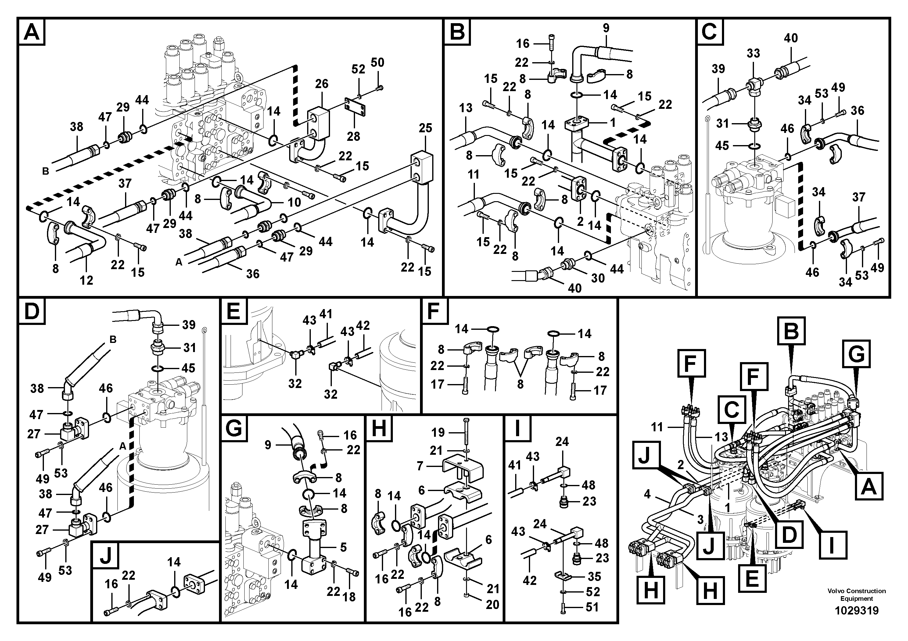 Схема запчастей Volvo EC700B - 51553 Hydraulic system, control valve to boom and swing EC700BHR HIGH REACH DEMOLITION
