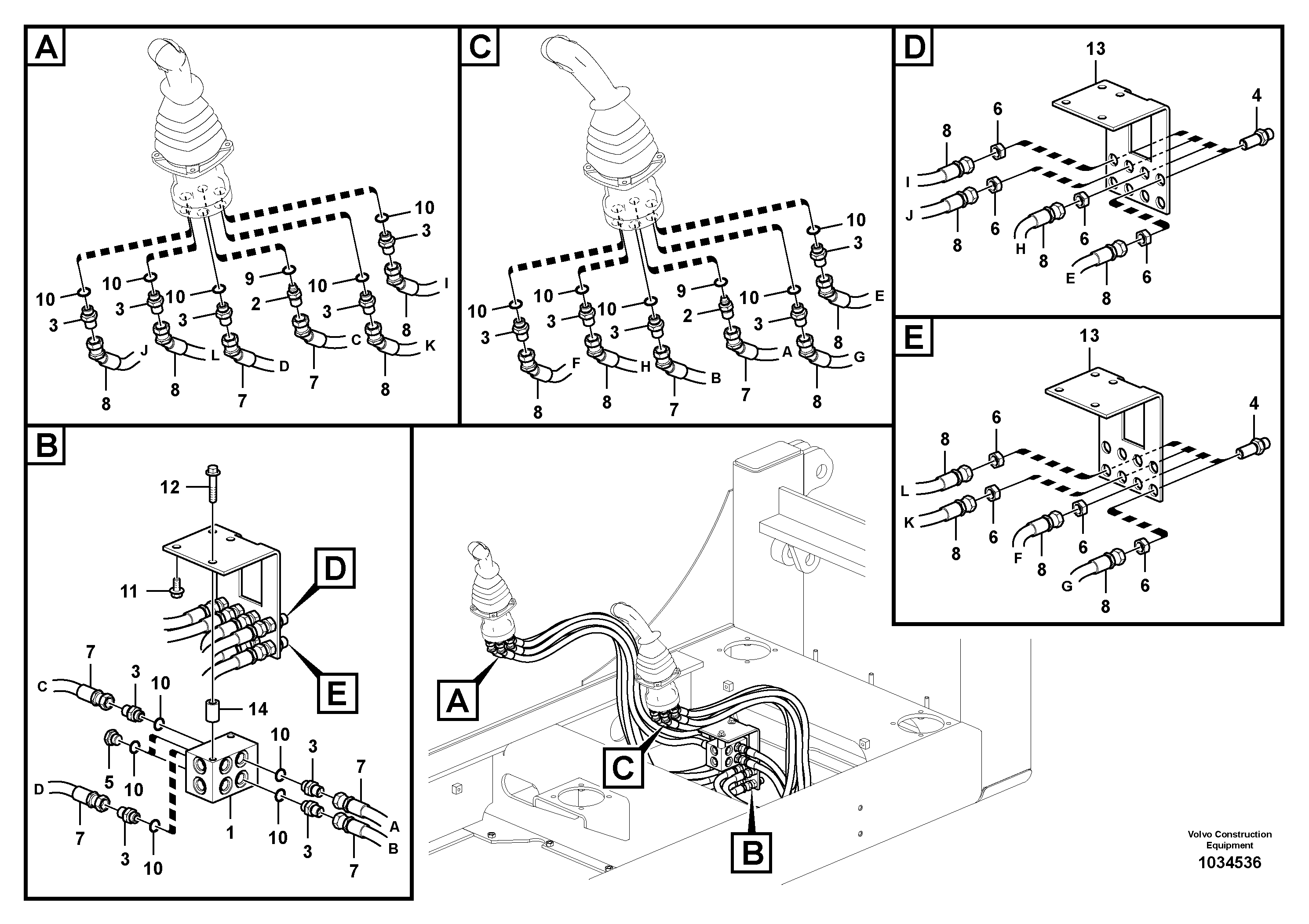 Схема запчастей Volvo EC700B - 54185 Servo system, control valve to remote control valve EC700BHR HIGH REACH DEMOLITION