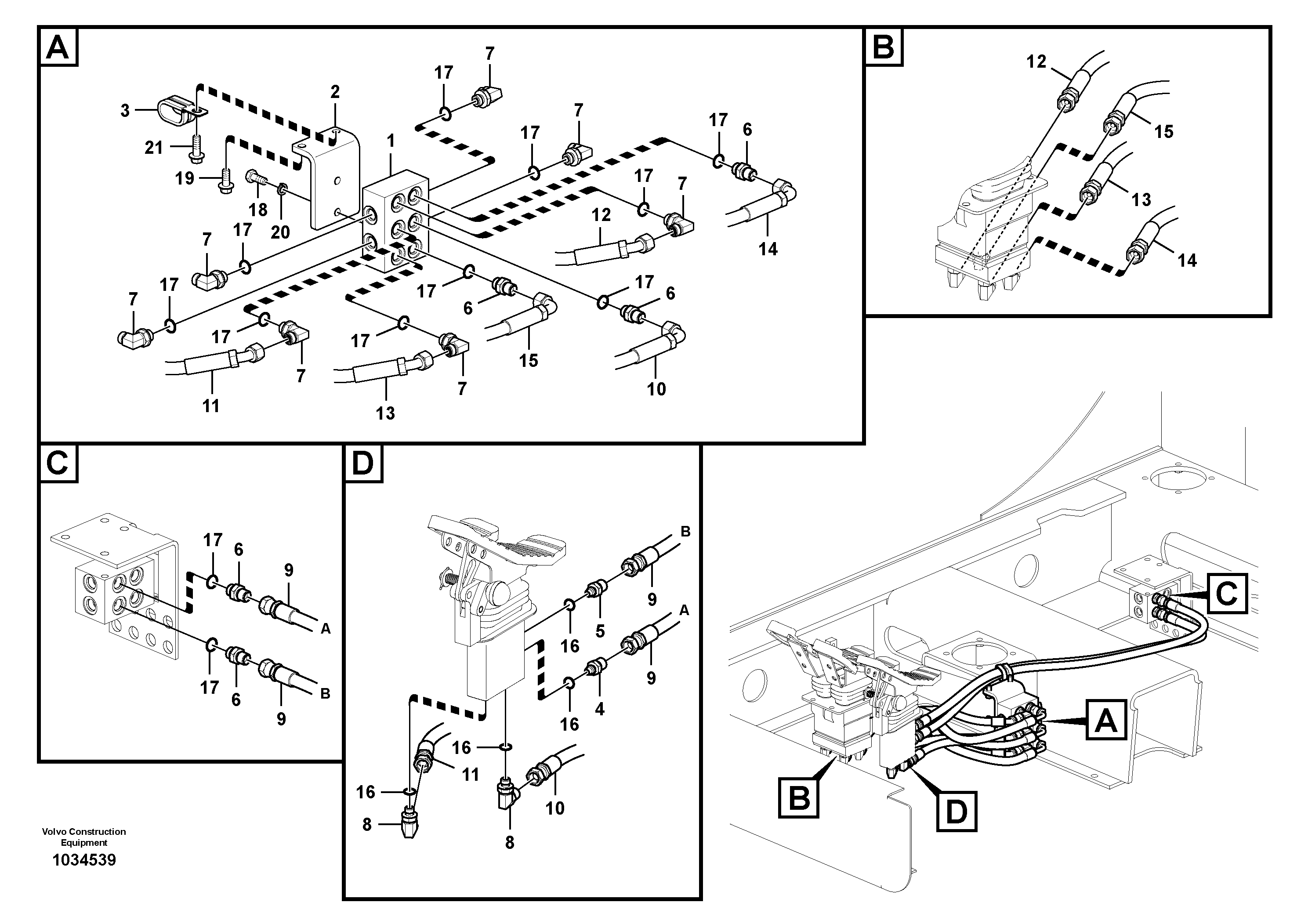 Схема запчастей Volvo EC700B - 54187 Servo system, control valve to remote control valve pedal EC700BHR HIGH REACH DEMOLITION