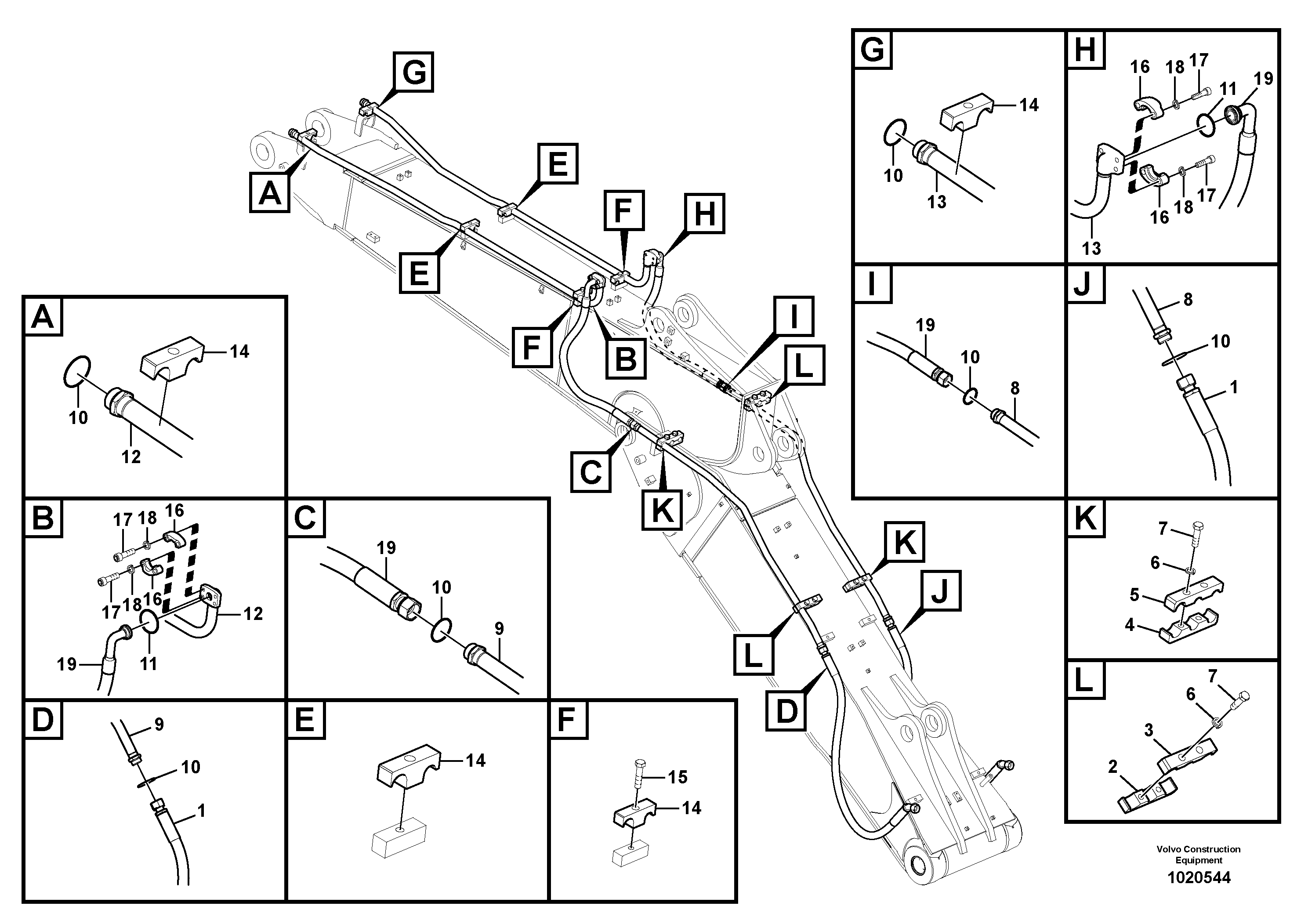 Схема запчастей Volvo EC210C - 24809 Working hydraulic, hammer and shear for adjustable boom EC210C