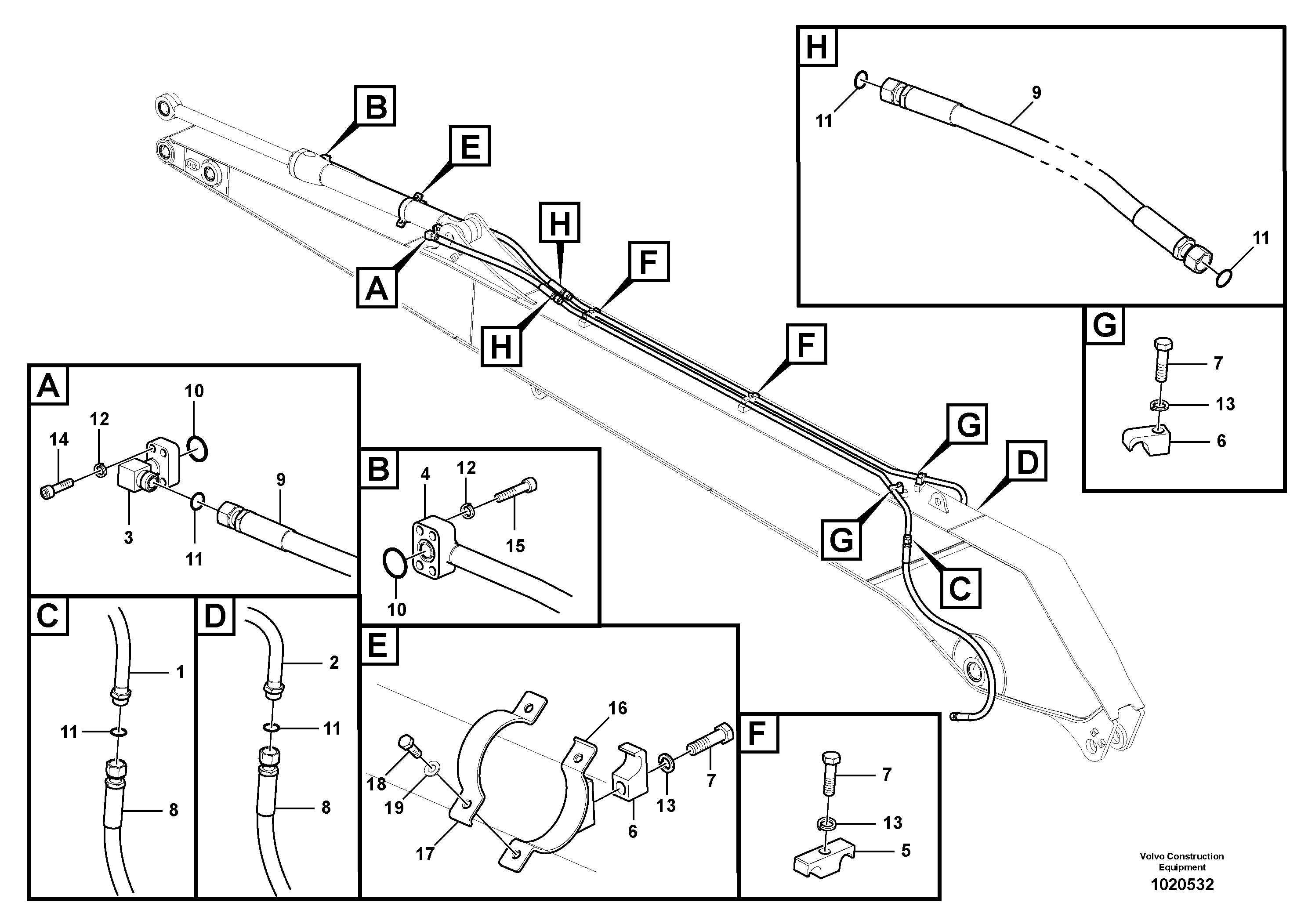 Схема запчастей Volvo EC210C - 8886 Working hydraulic, bucket cylinder on long dipper arm EC210C