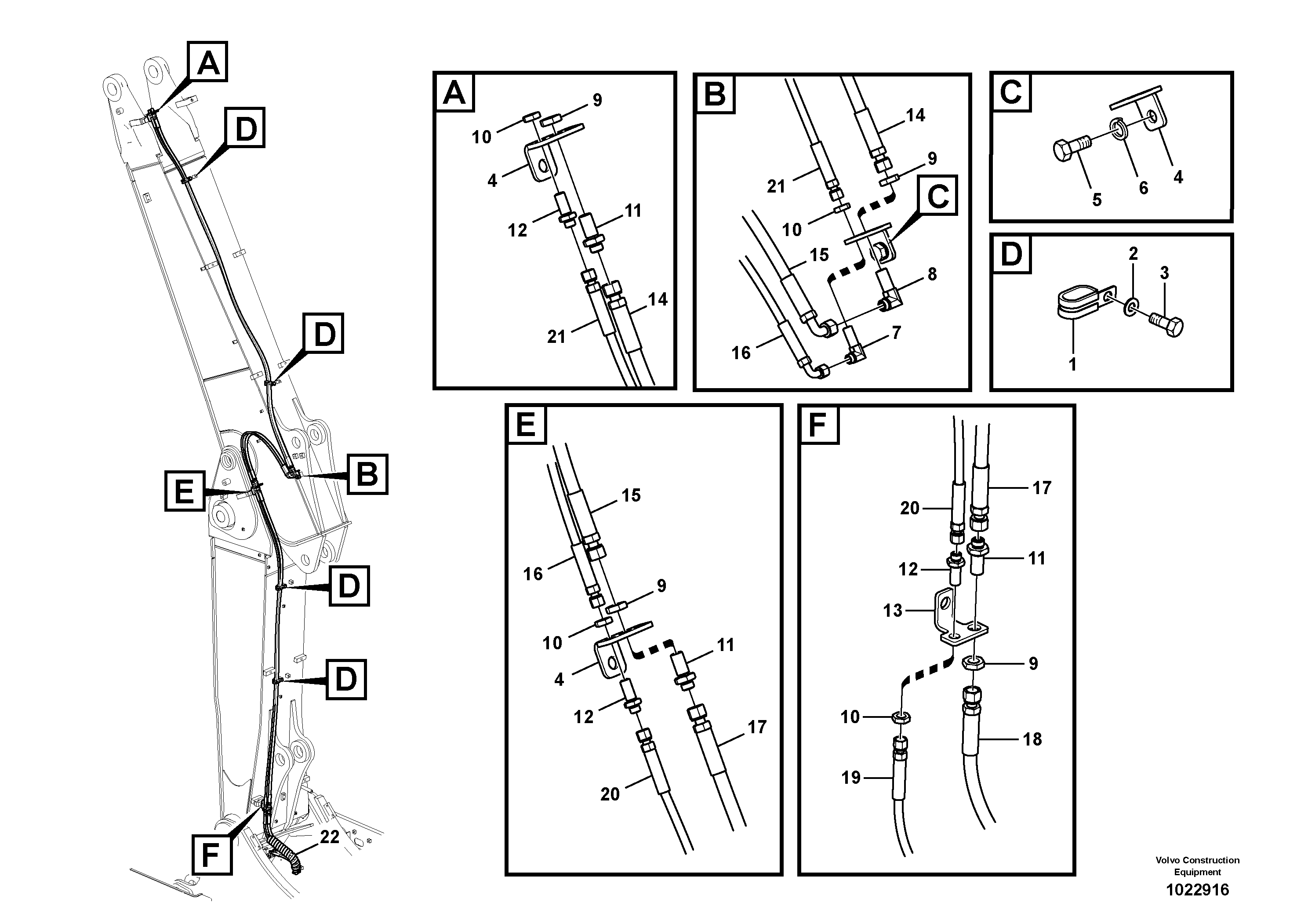 Схема запчастей Volvo EC210C - 98072 Working hydraulic, quickfit on adjustable boom EC210C
