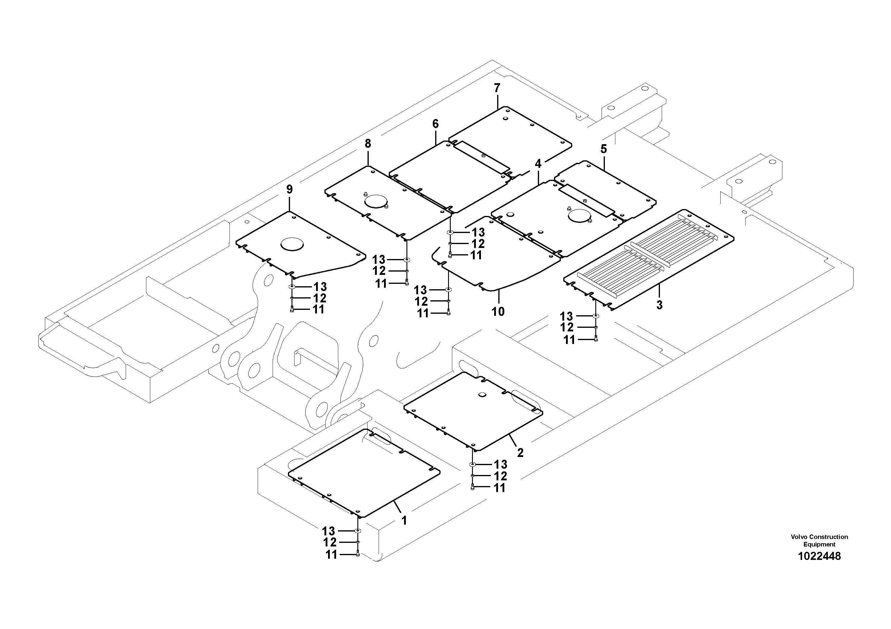 Схема запчастей Volvo EC210C - 75049 Hatches under engine, hydr.pumps, cooler, m.valve and fuel tank EC210C