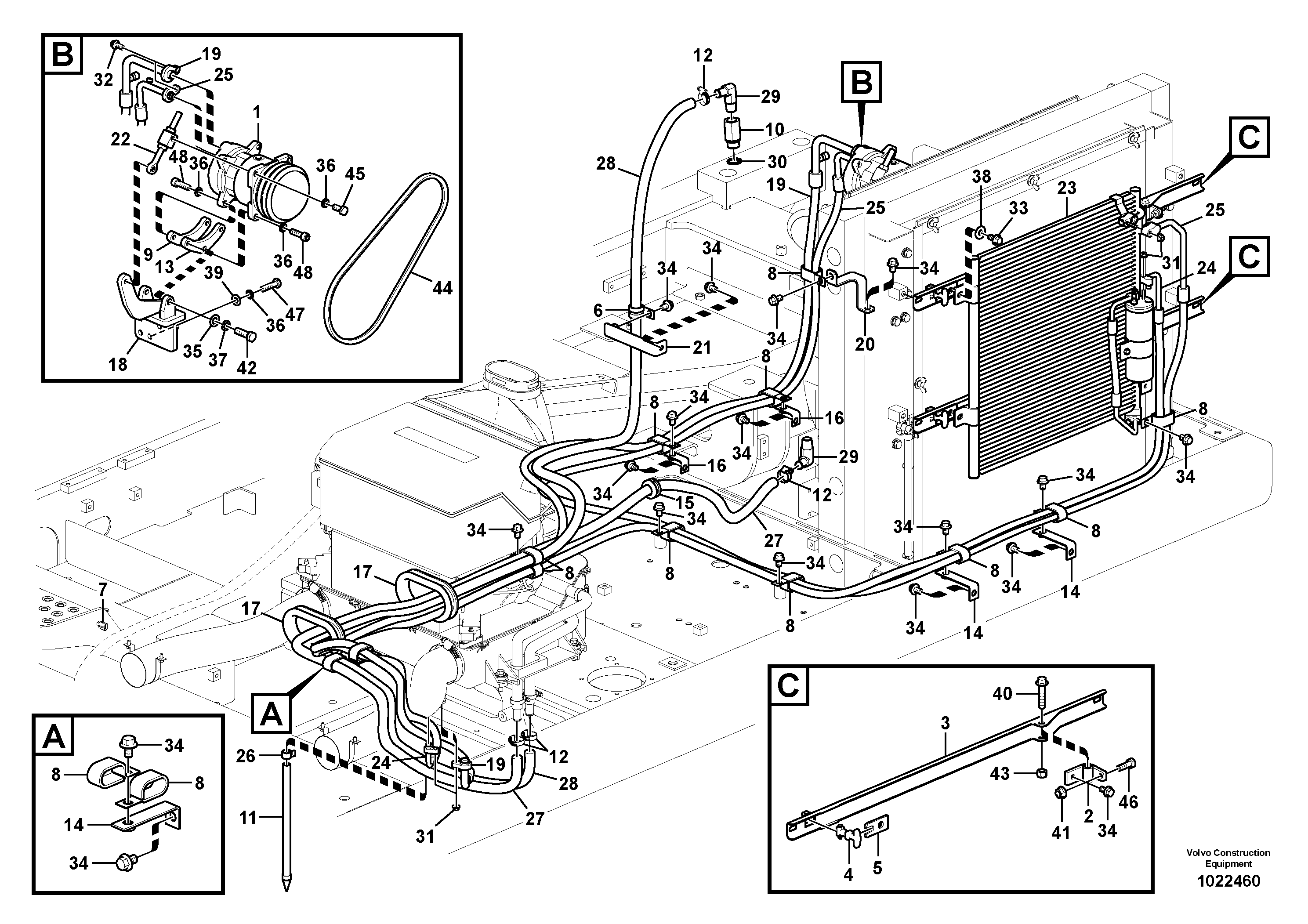 Схема запчастей Volvo EC210C - 48887 Air conditioning line, cooling and heater EC210C