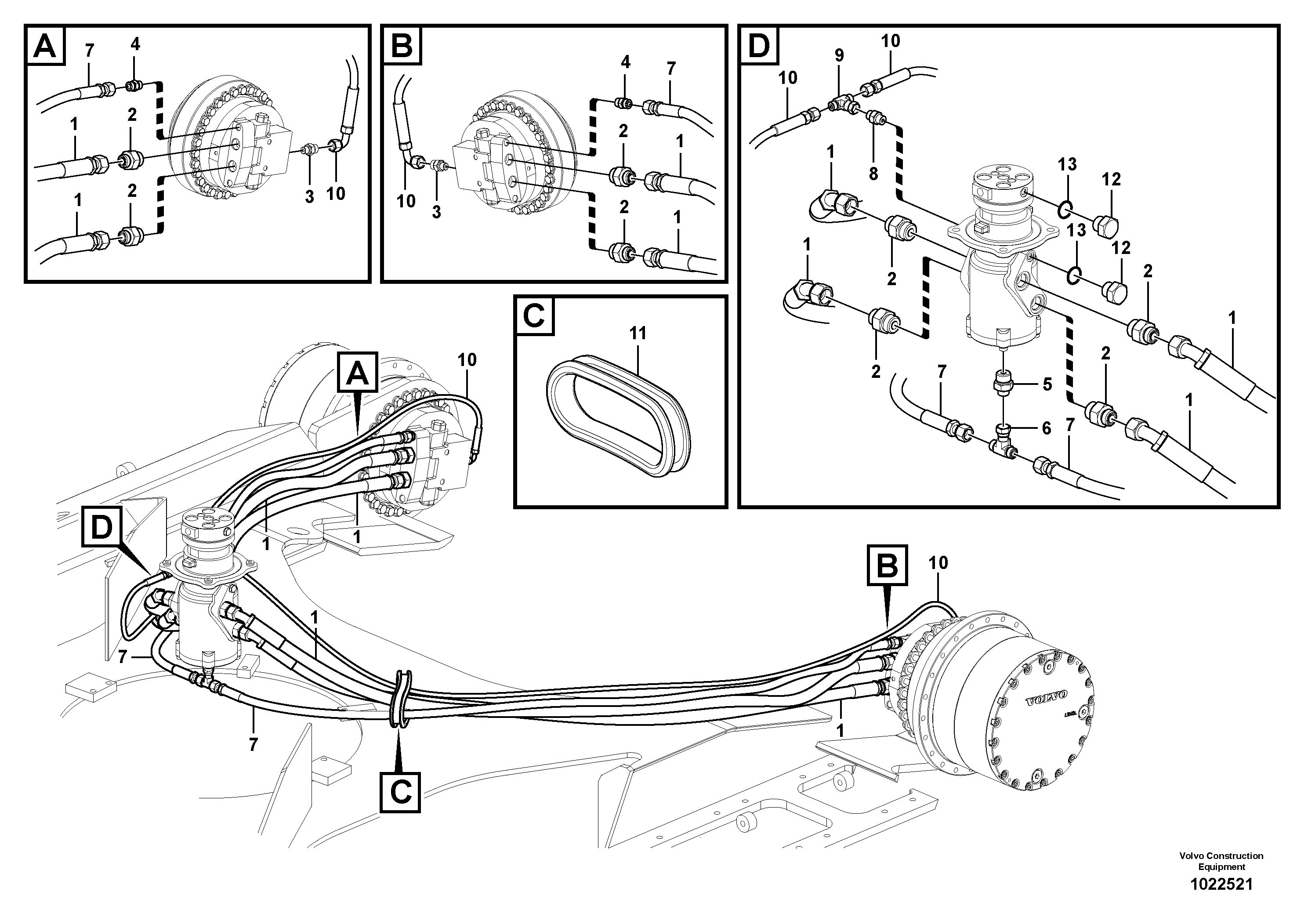 Схема запчастей Volvo EC210C - 39659 Turning joint line, turning joint to travel motor EC210C