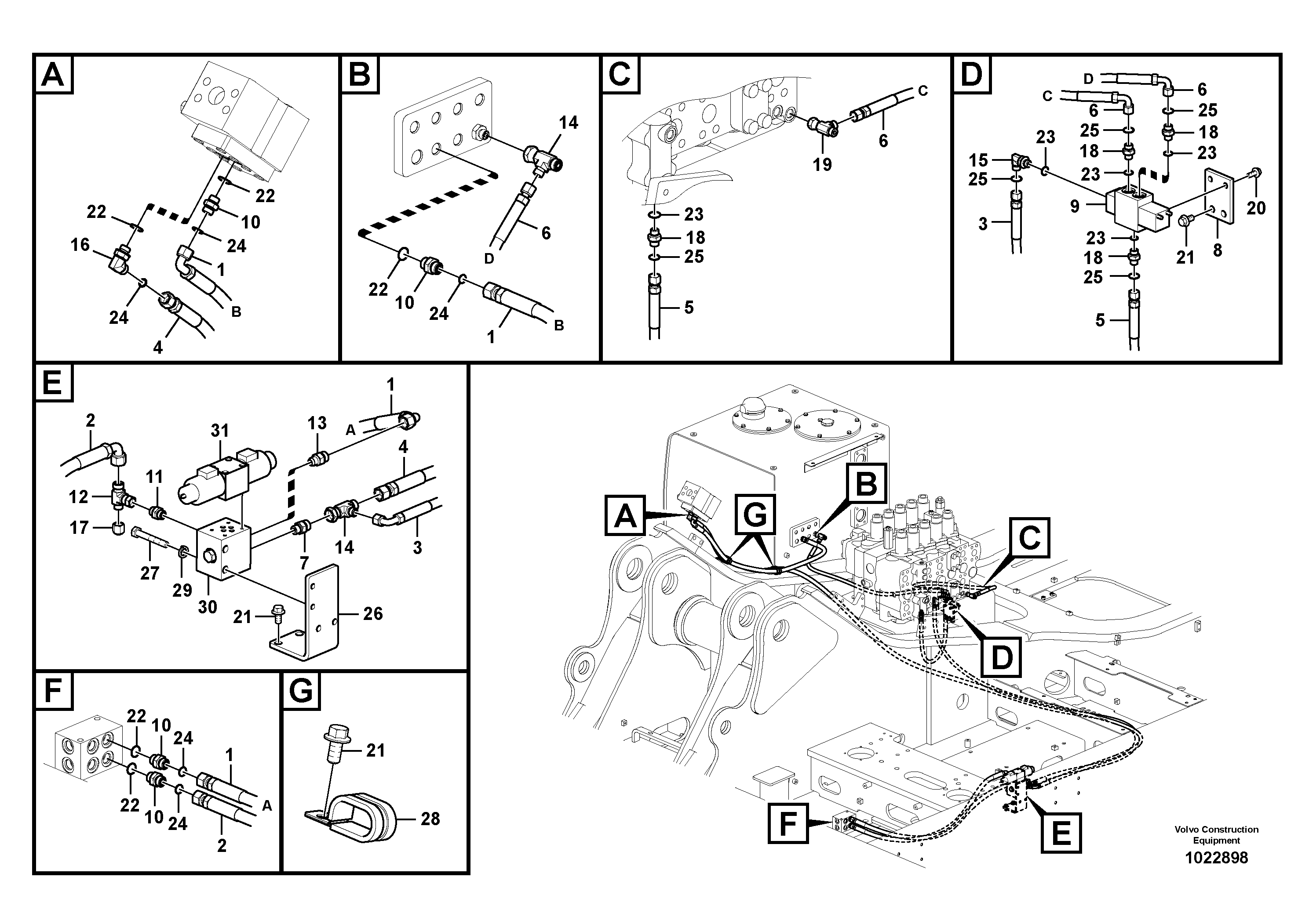 Схема запчастей Volvo EC460C - 35884 Working hydraulic, hammer and shear for 1st pump flow EC460C