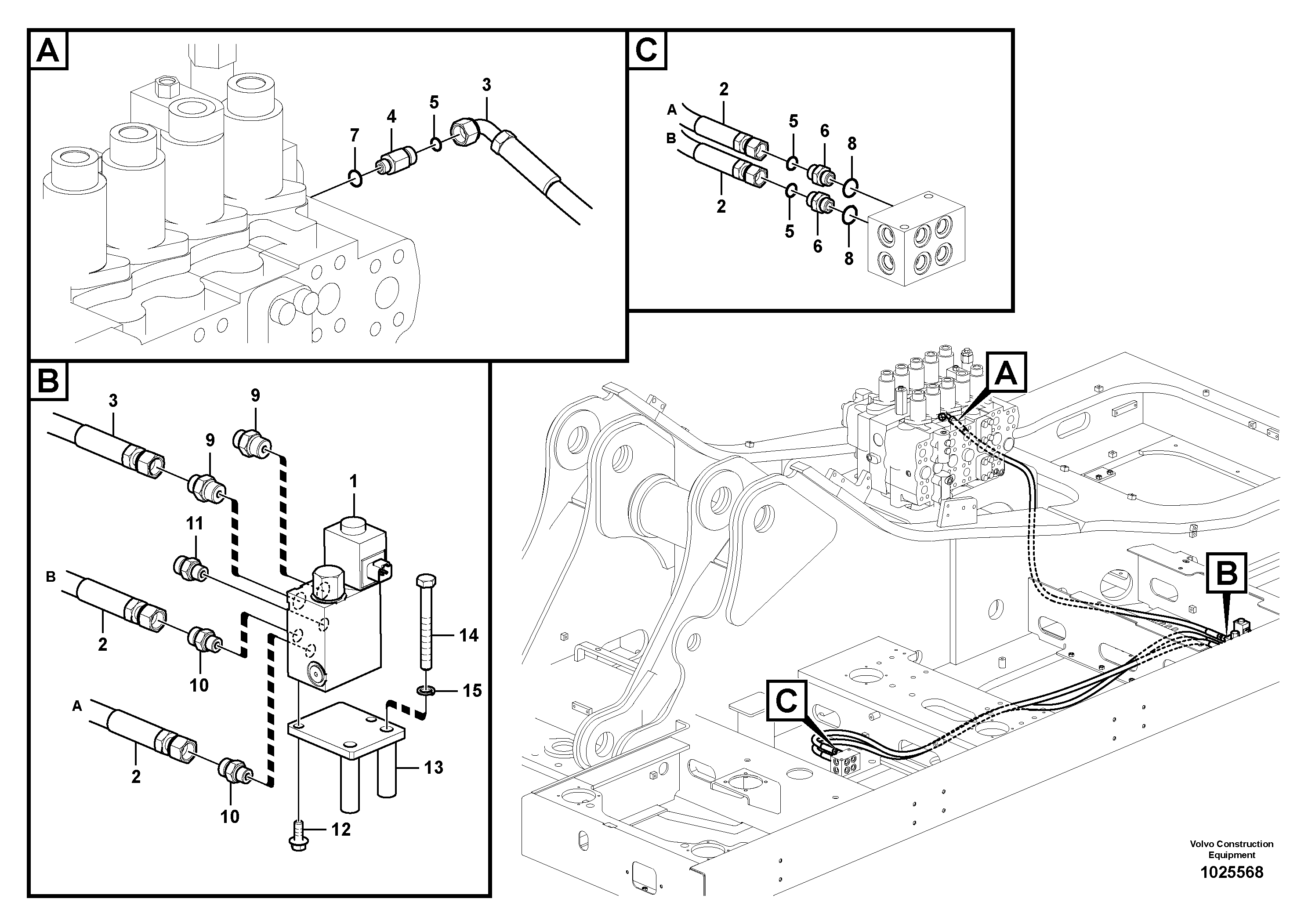 Схема запчастей Volvo EC460C - 19722 Working hydraulic, quick fit on upper frame EC460C