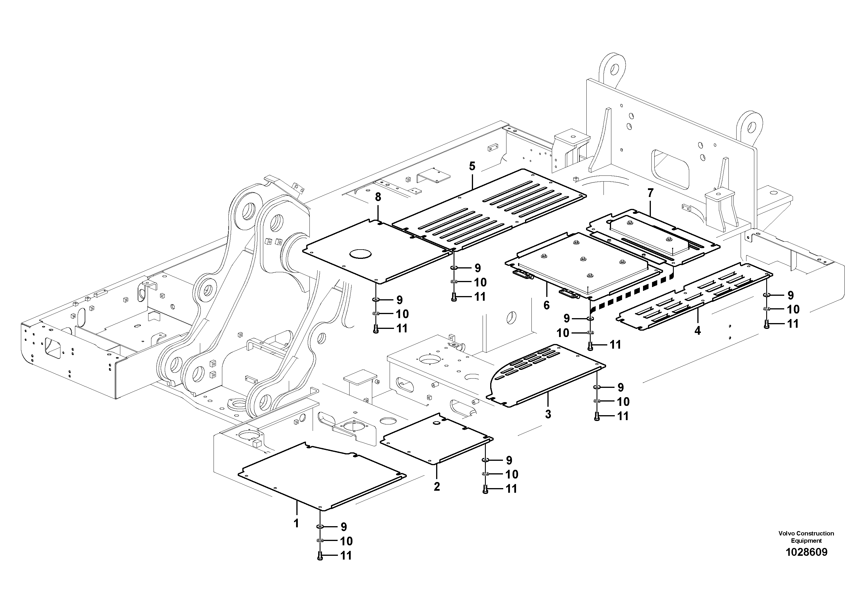 Схема запчастей Volvo EC460C - 101136 Hatches under engine, hydr.pumps, cooler, m.valve and fuel tank EC460C