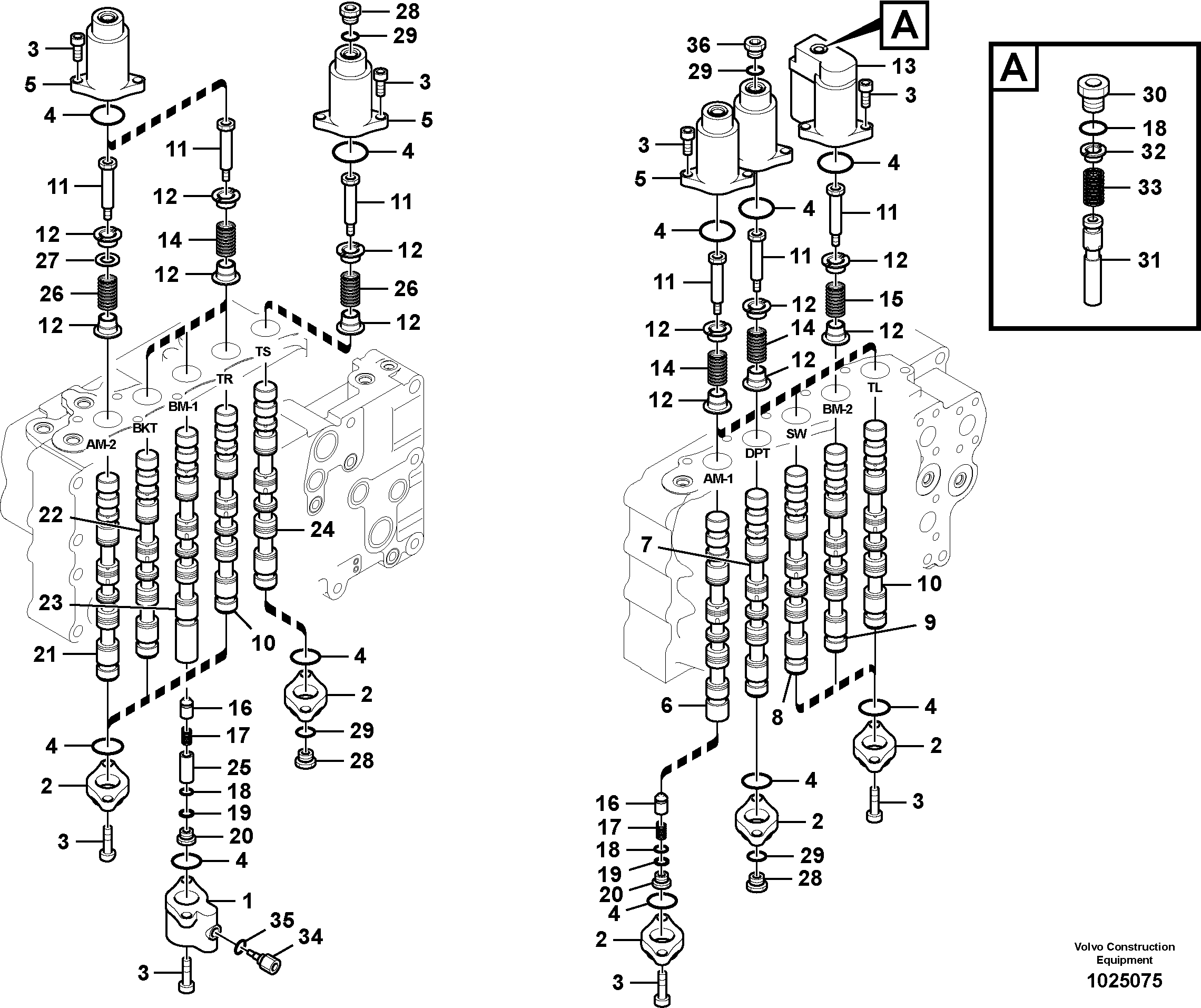 Схема запчастей Volvo EC460C - 44507 Main control valve, valve spool EC460C S/N 115001-