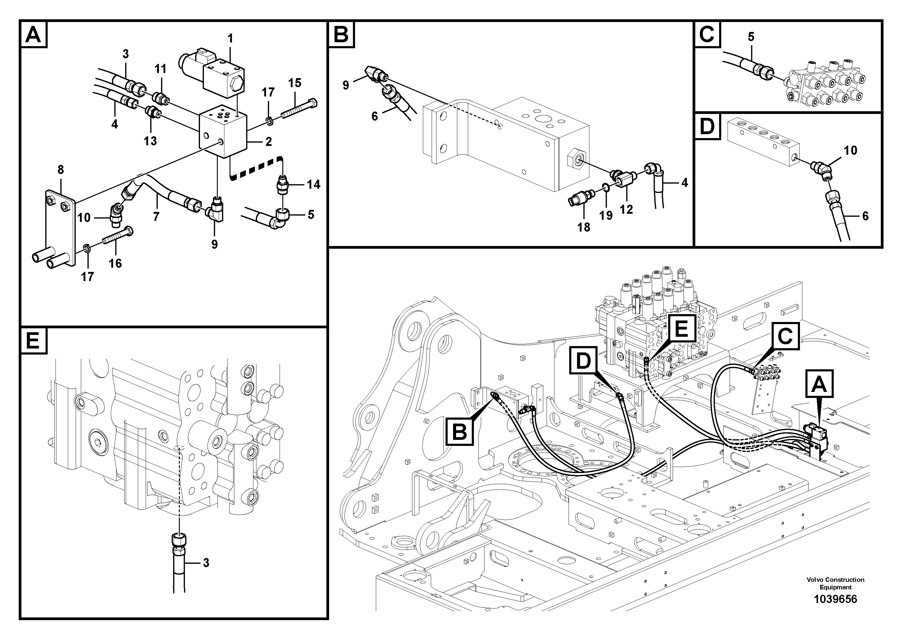 Схема запчастей Volvo EC460C - 32735 Servo system, control valve to solenoid valve EC460C S/N 115001-