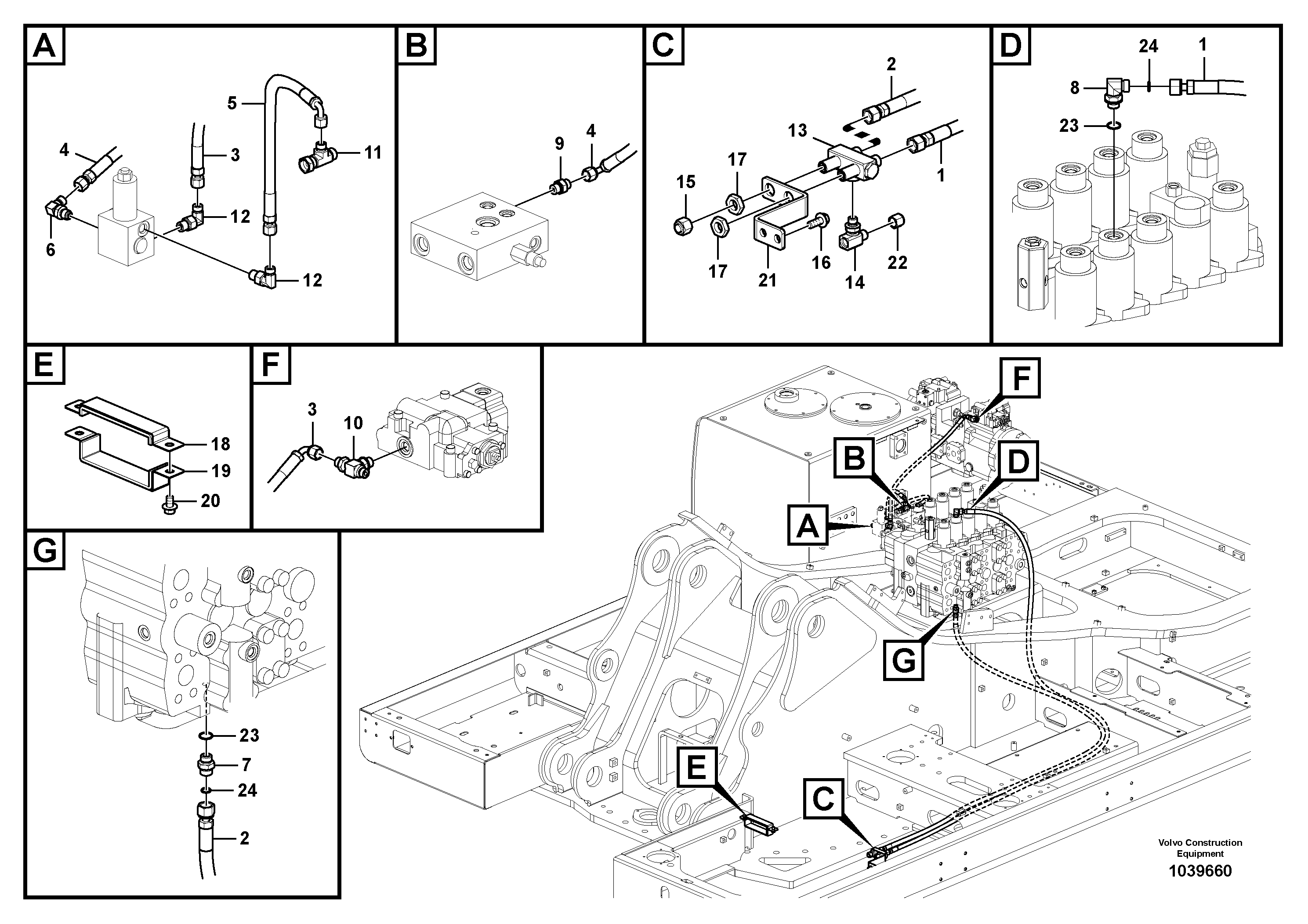 Схема запчастей Volvo EC460C - 57438 Working hydraulic, hammer and shear for 1st pump flow EC460C S/N 115001-