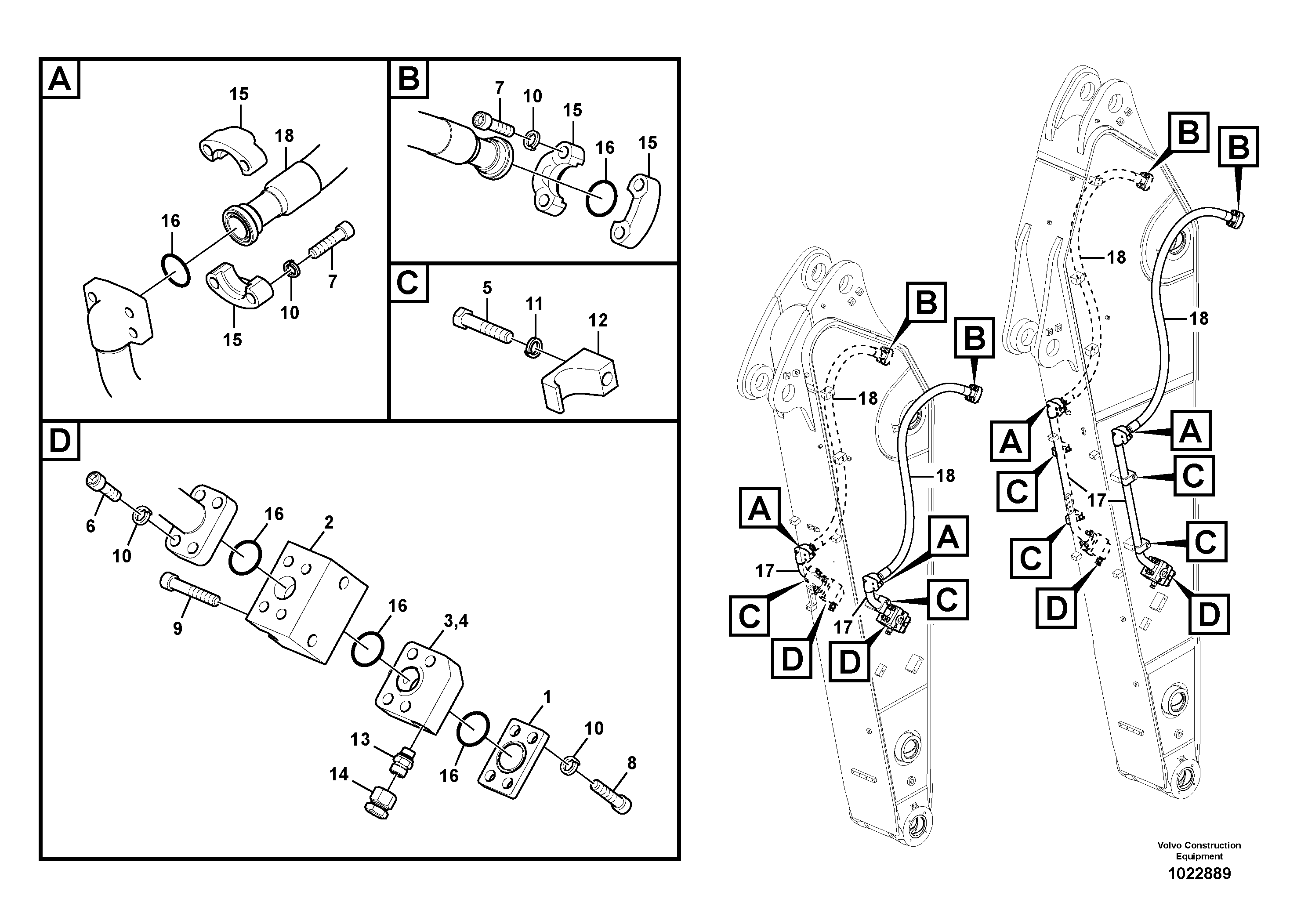 Схема запчастей Volvo EC460C - 83985 Working hydraulic, hammer and shear for dipper arm EC460C S/N 115001-