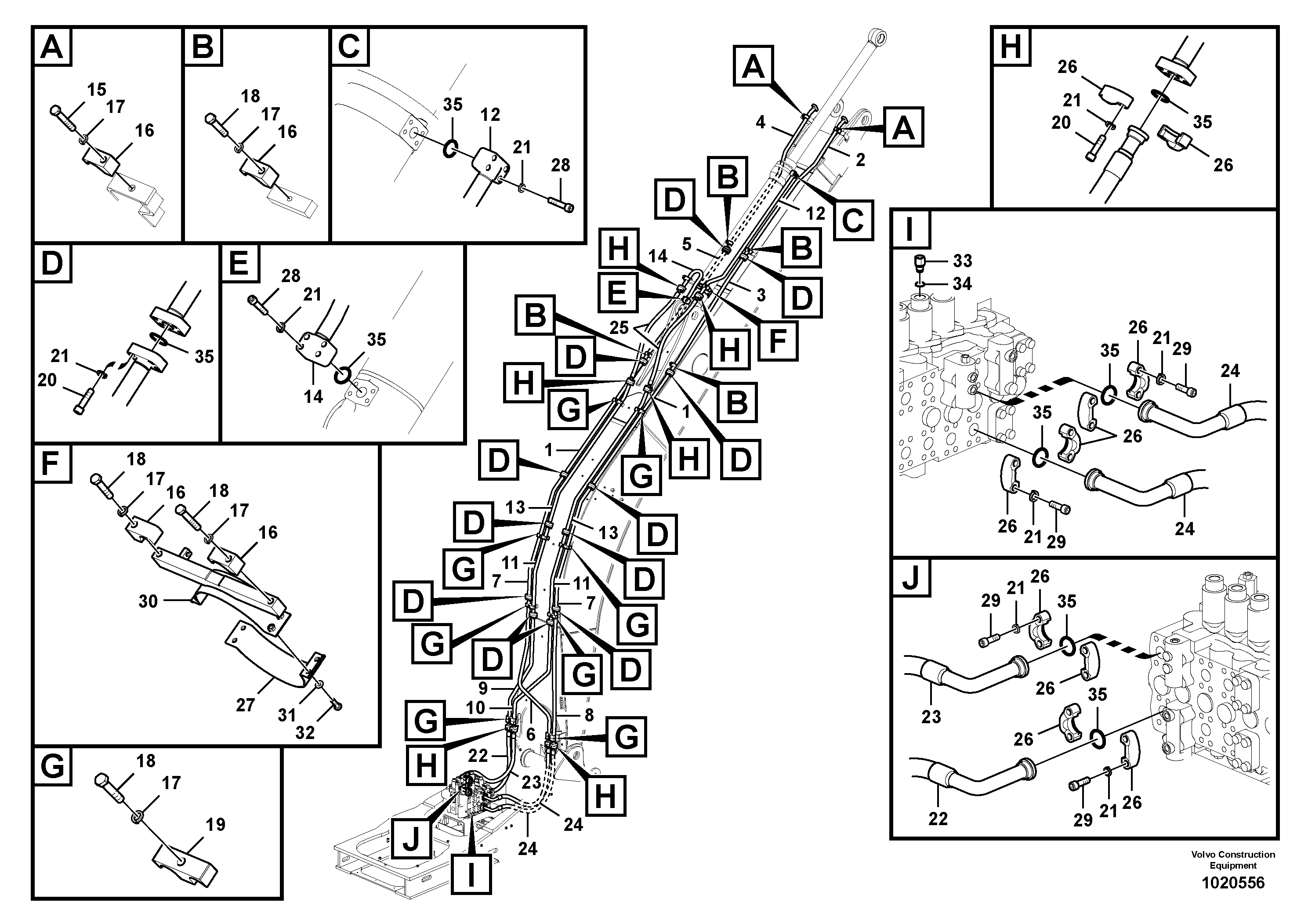 Схема запчастей Volvo EC460C - 86206 Working hydraulic, dipper arm cylinder on long boom EC460C S/N 115001-