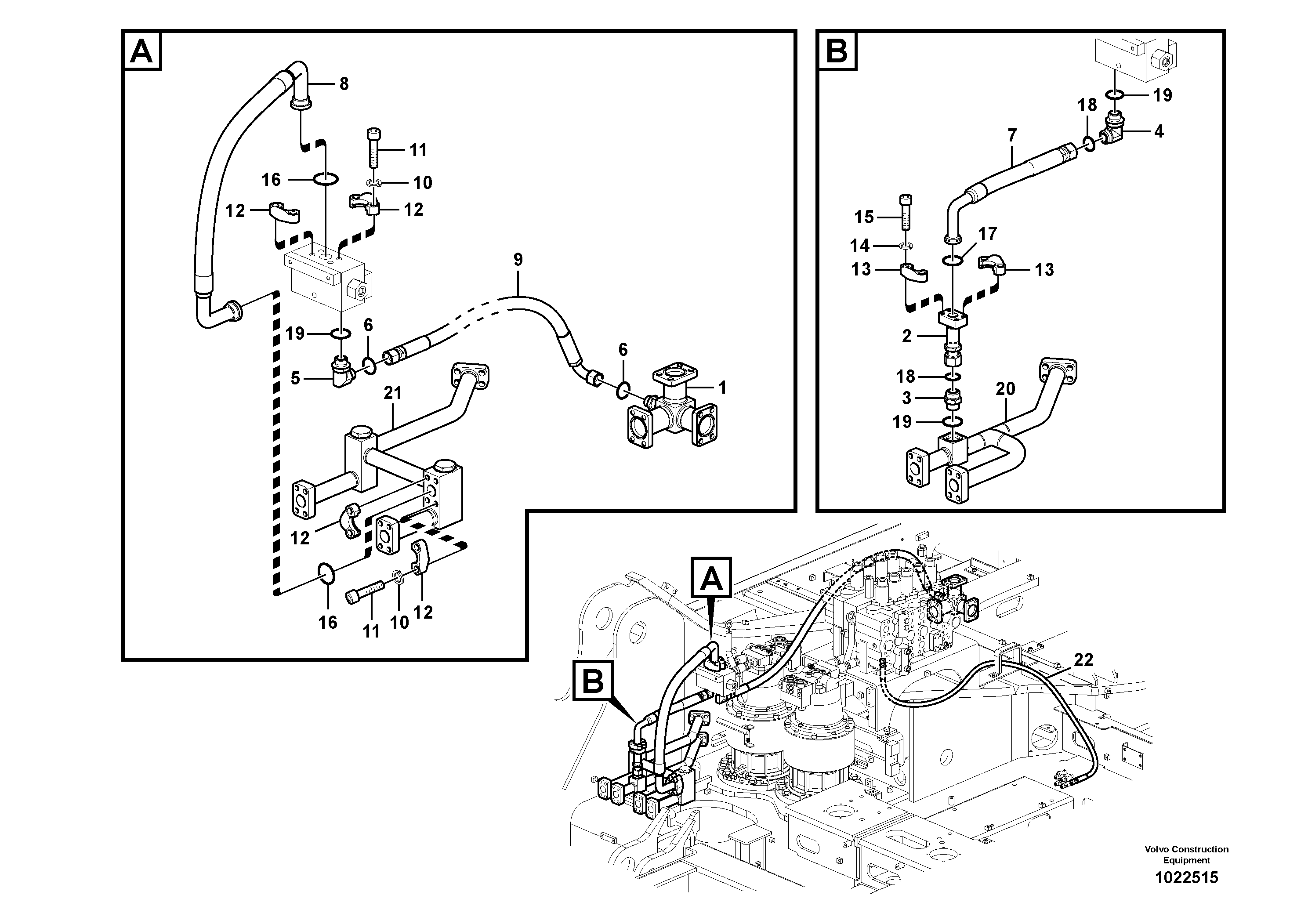 Схема запчастей Volvo EC460C - 78198 Hydraulic system, control valve to boom and swing EC460C