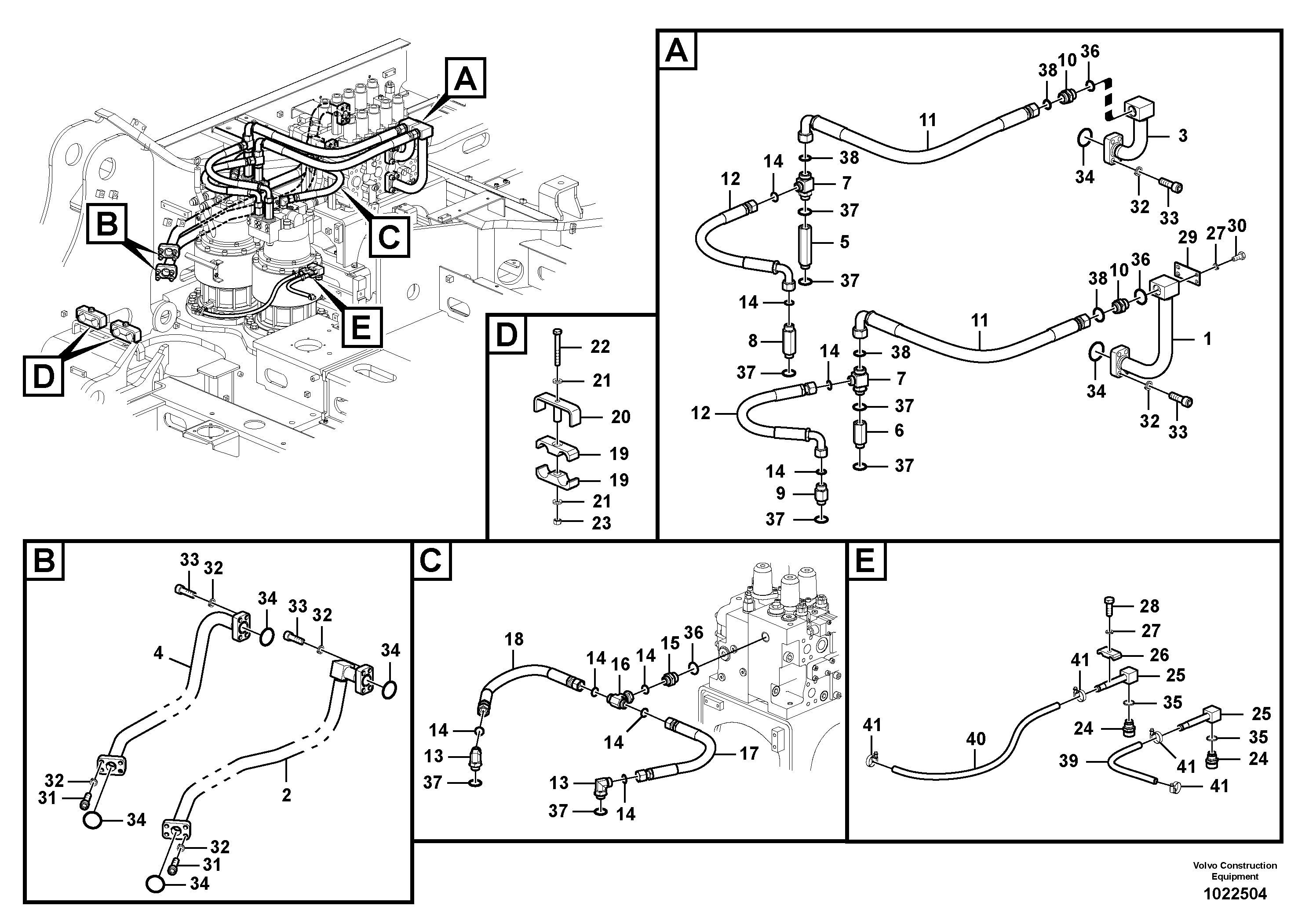 Схема запчастей Volvo EC460C - 7878 Hydraulic system, control valve to boom and swing EC460C