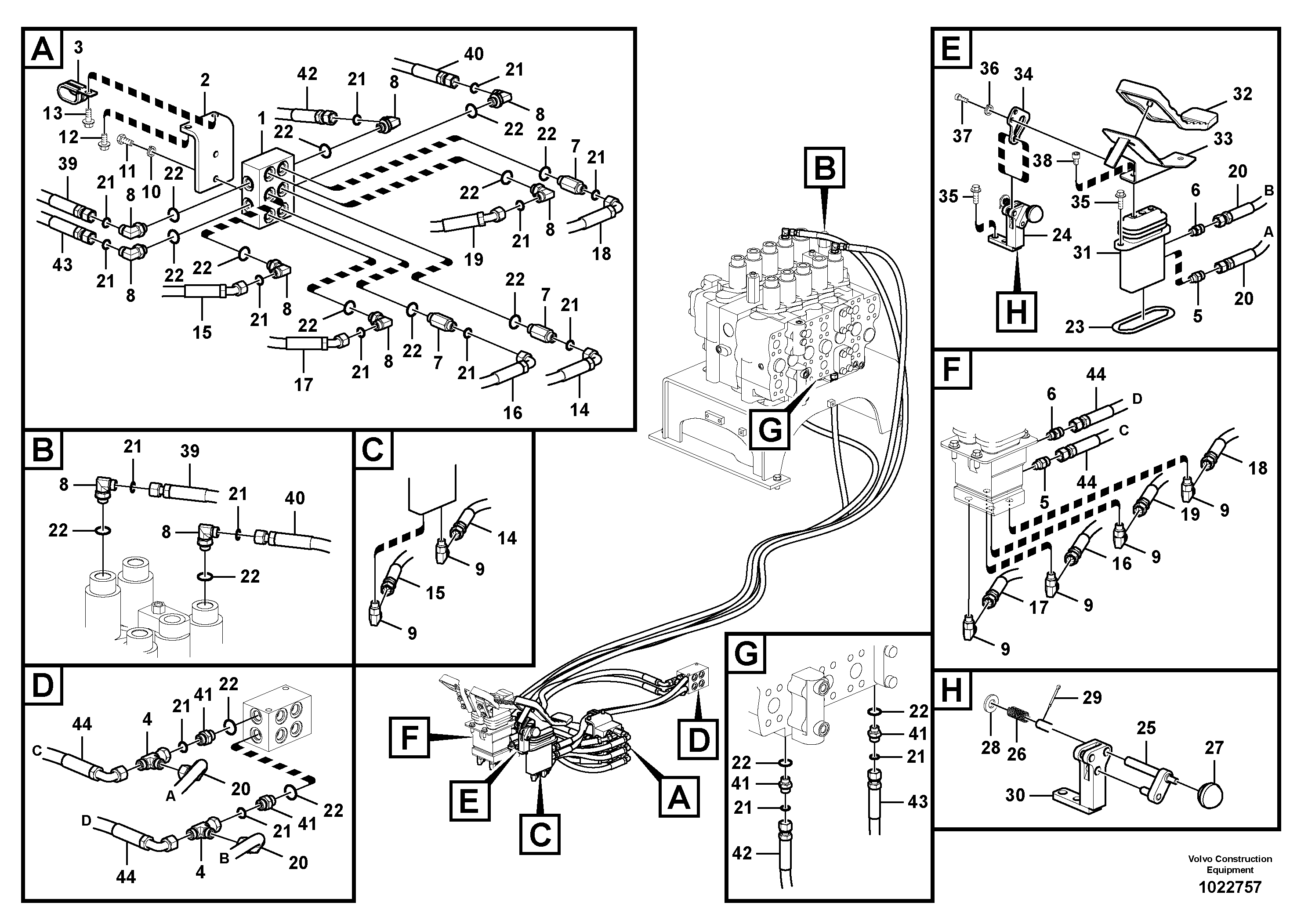Схема запчастей Volvo EC460C - 106501 Servo system, control valve to remote control valve pedal EC460C