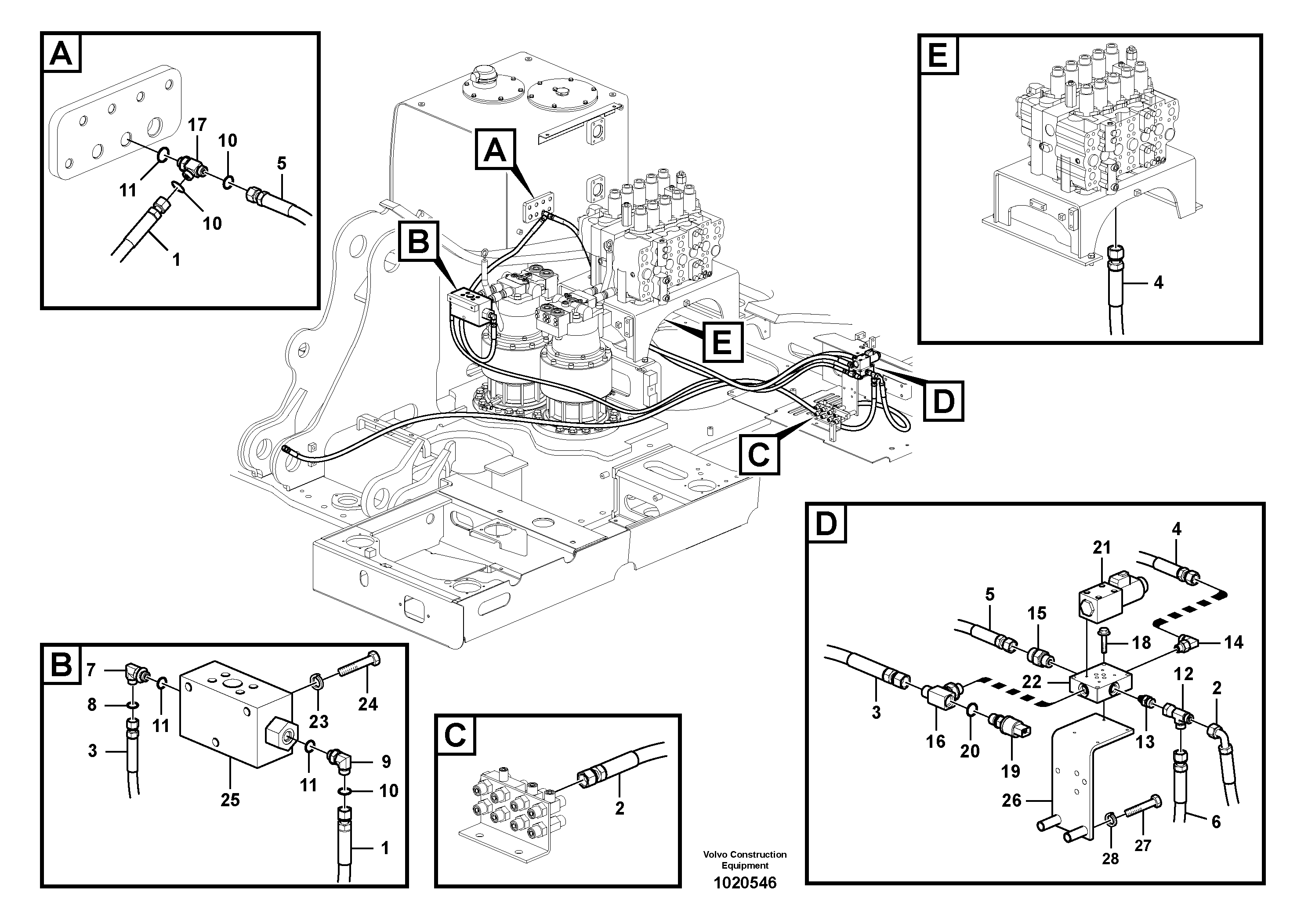 Схема запчастей Volvo EC460C - 14104 Servo system, control valve to solenoid valve EC460C