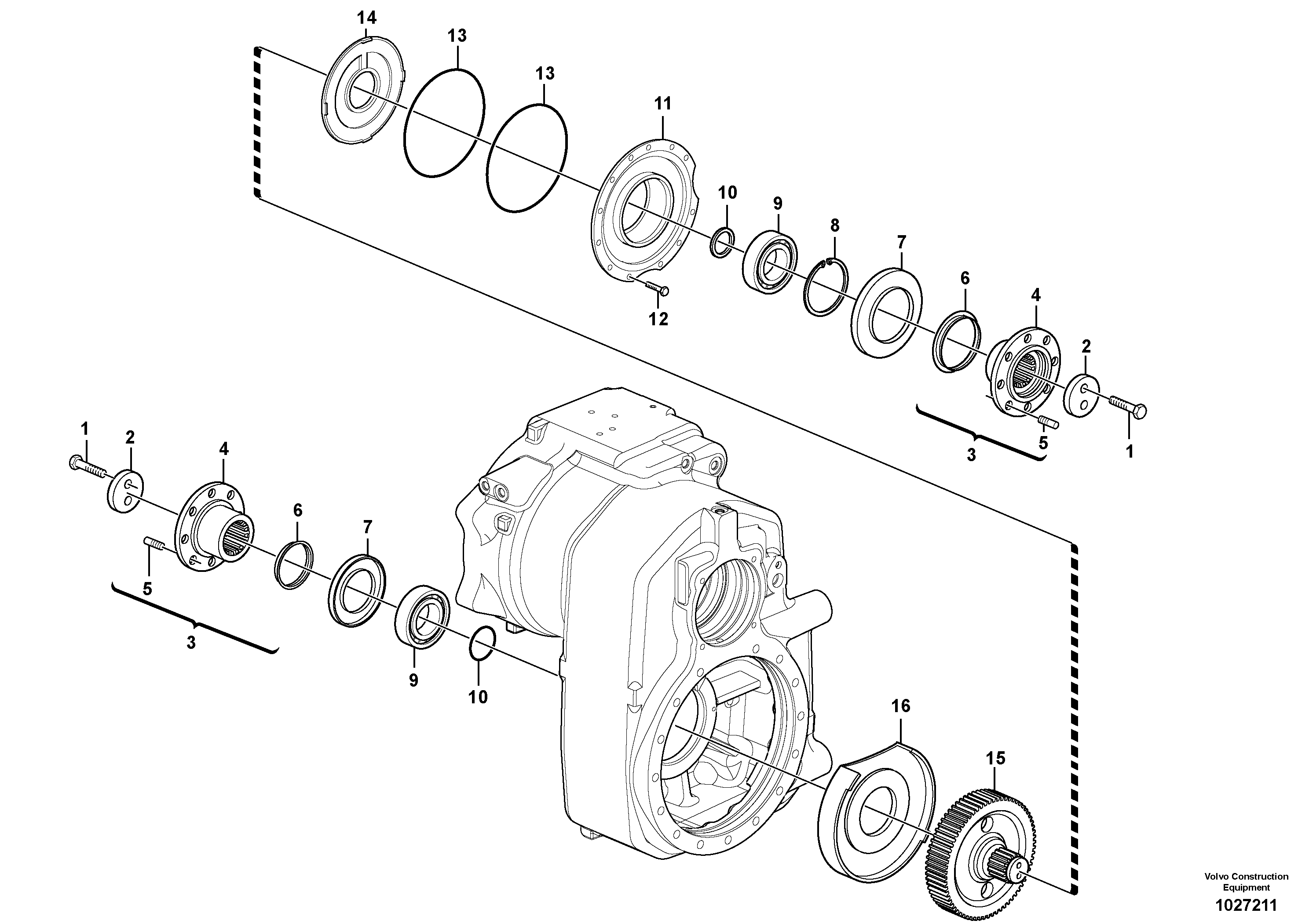Схема запчастей Volvo EW140C - 49675 Transfer case, gears and shafts EW140C