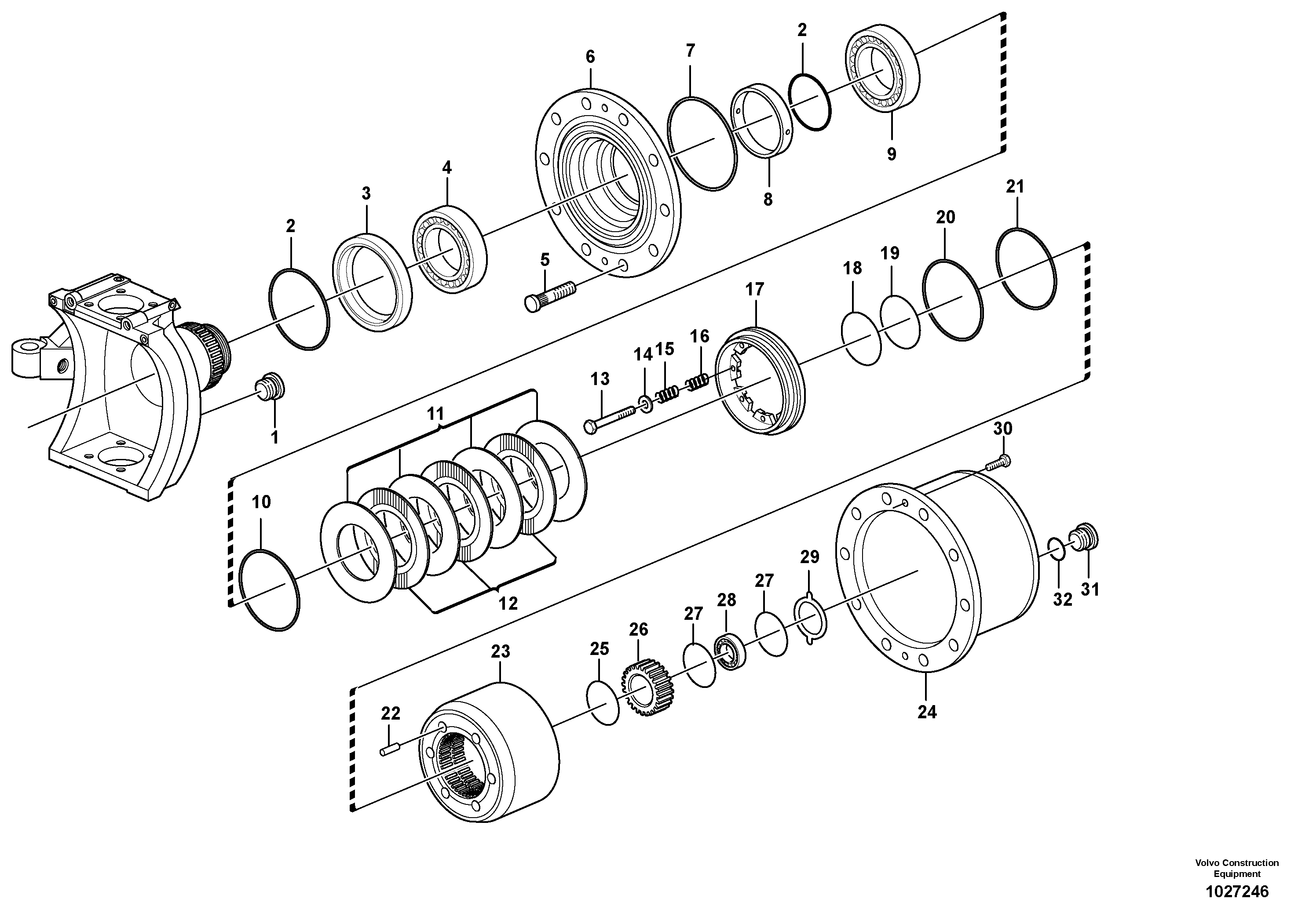 Схема запчастей Volvo EW140C - 37396 Редуктор переднего моста EW140C